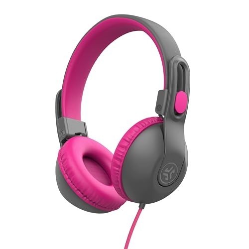 JLab JBuddies Studio 2 Wired Kids Headphones with Microphone – Gray/Pink