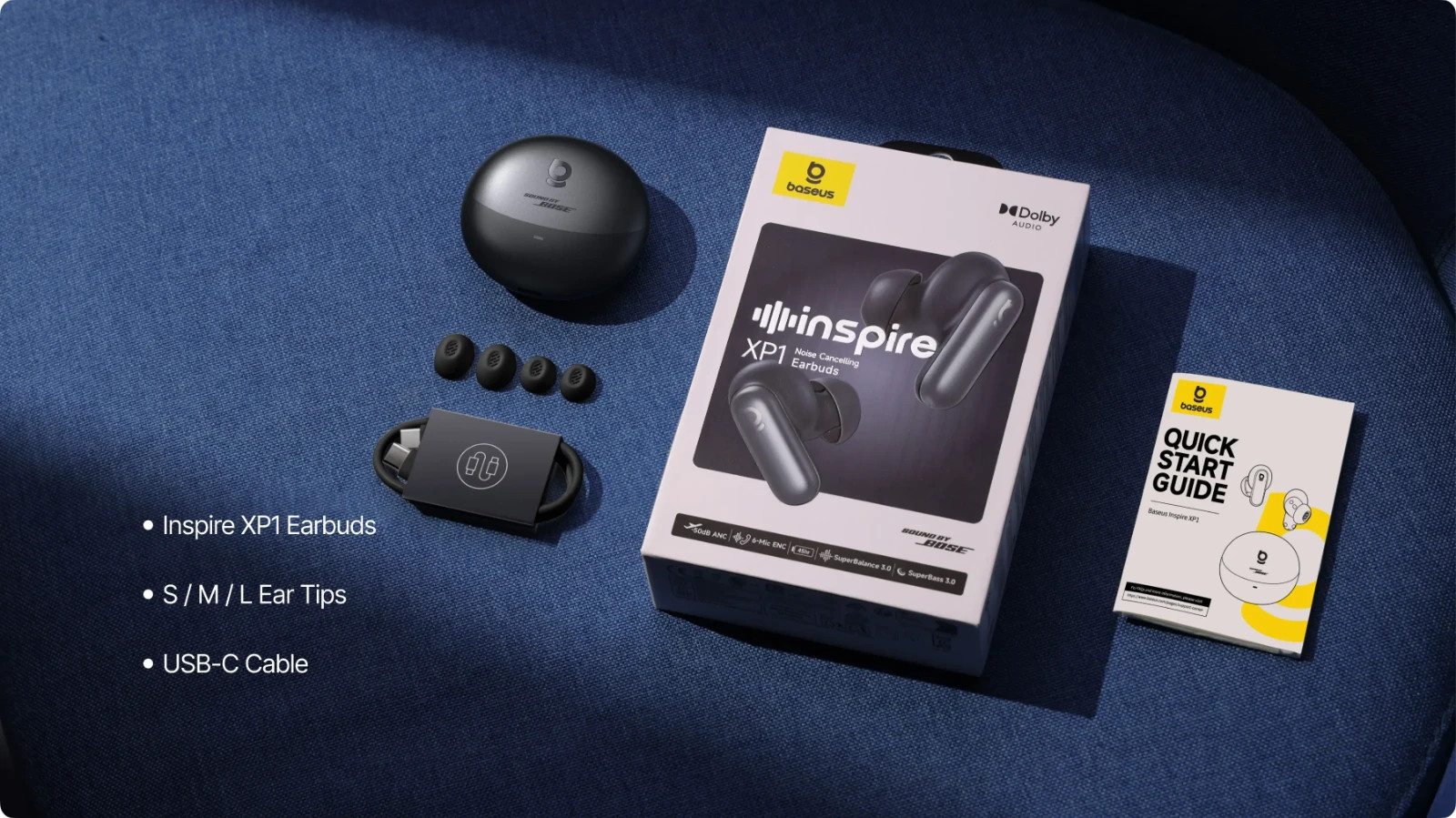 Baseus & Bose Inspire XP1, ANC Active Noise-Cancelling Earbuds, 360 Dolby, 45H