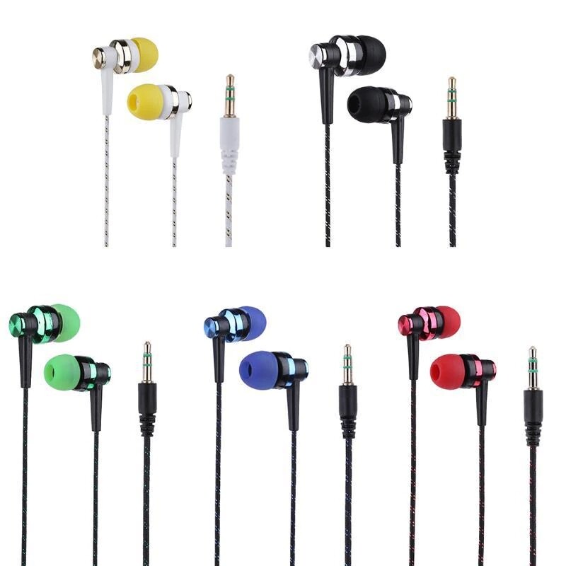 Corded Earbuds Tangle-Free Braided Cable Wire Extra Bass Silicone Tips Mic