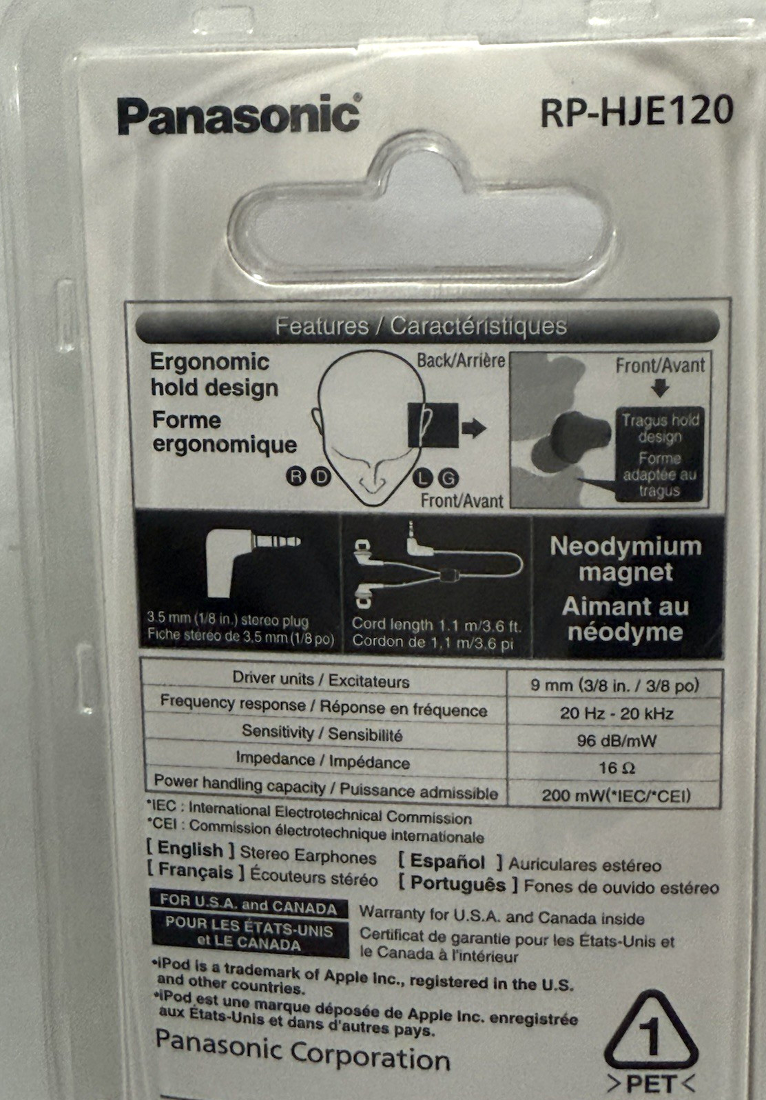 Panasonic RP-HJE120 Ergo-Fit In-Ear Headphones – Orange NEW Sealed