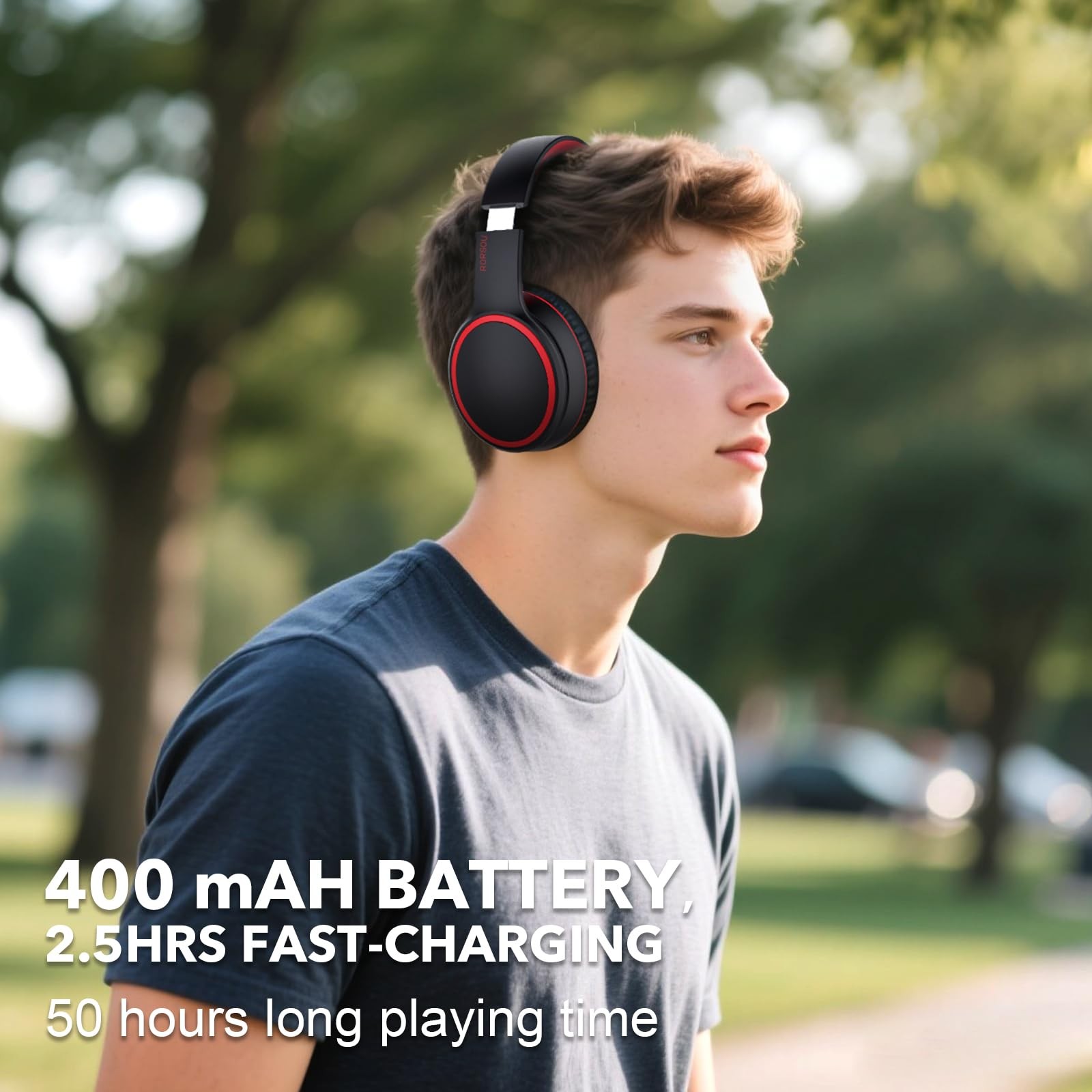 RORSOU B10 Bluetooth Headphones Over Ear, 2 EQ Music Large, Black