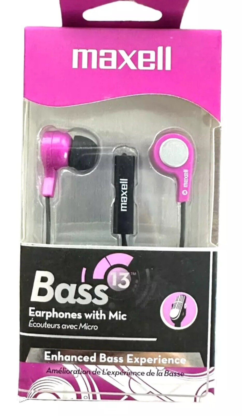 Maxell Bass 13 Heavy-Bass in-Ear Earbuds with Built-in Microphone – Purple