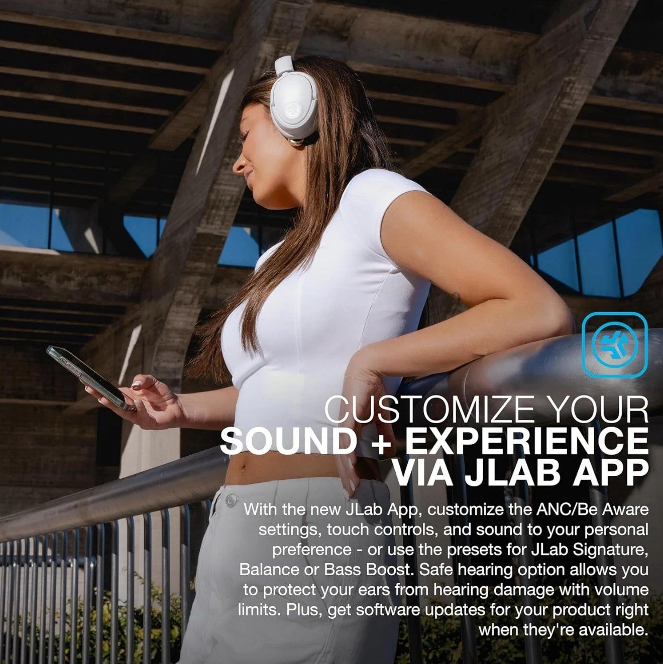 JLab Lux Active Noise Cancelling Bluetooth Headphones Cloud White / 70 Hours