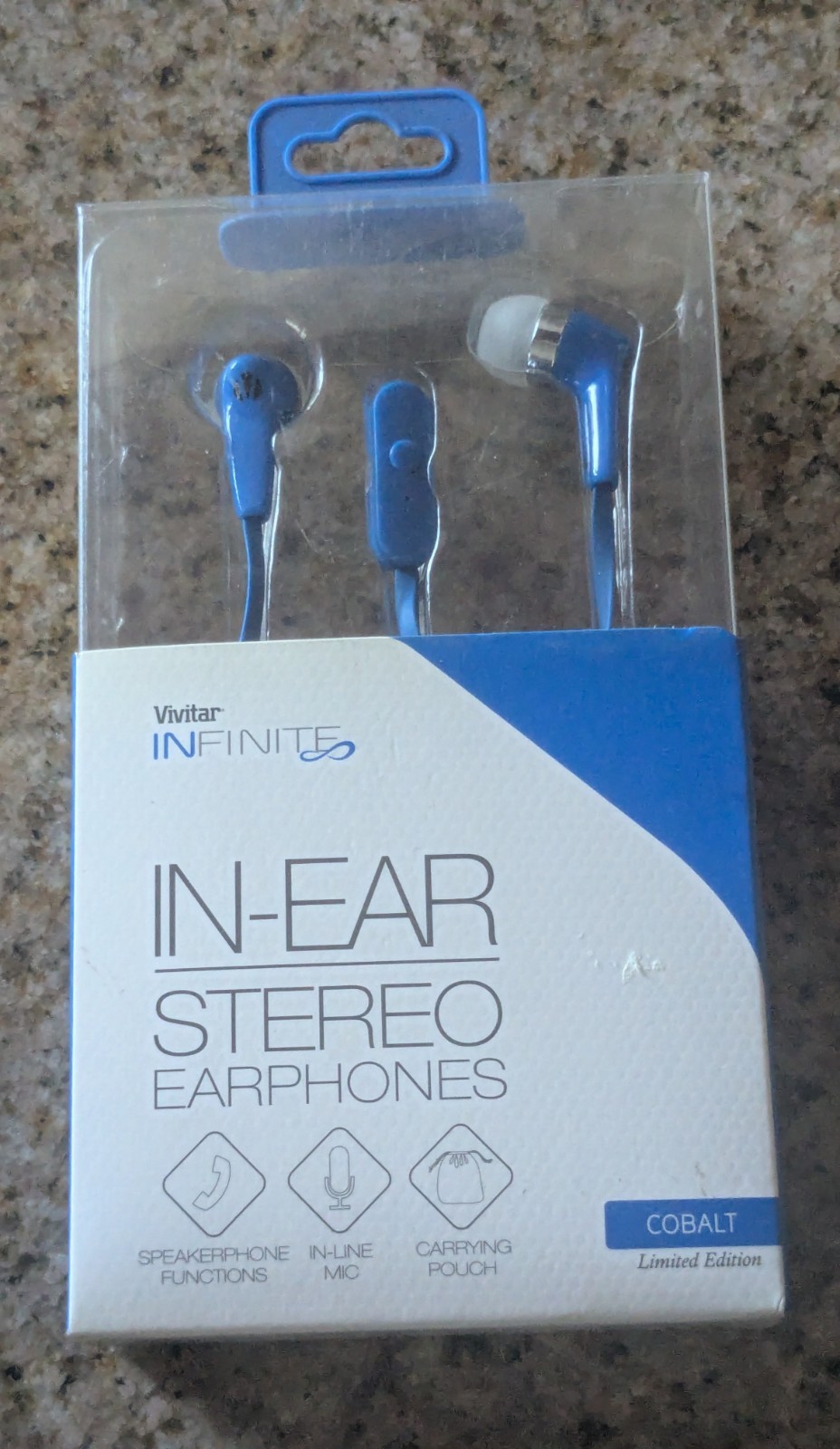 Vivitar Infinite In-Ear Stereo Earphones Wired Mic Cobalt Blue New