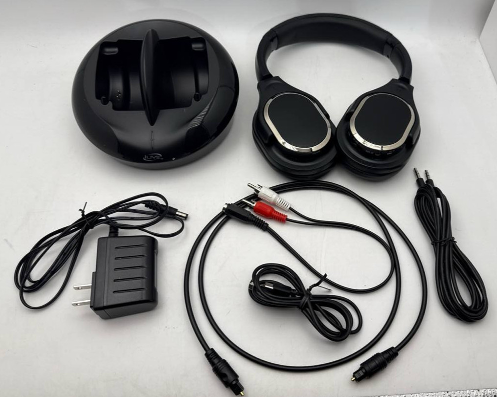iLive RF Wireless Over Ear Headphones 2.4GHz HD Audio Charging Dock READ As Is