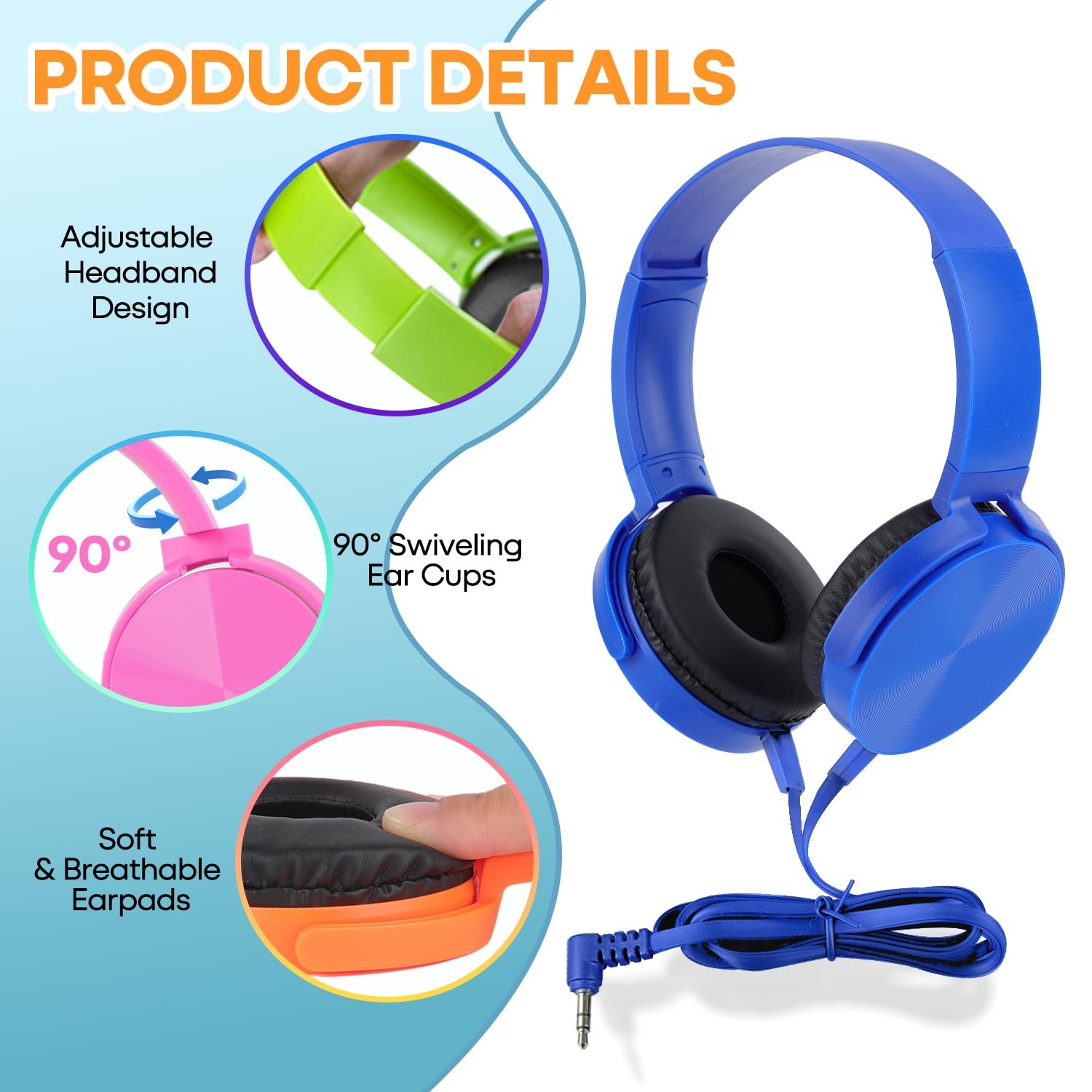 Classroom Headphones Bulk 24 Pack Multi Colored for Kids School, Wholesale Cl…