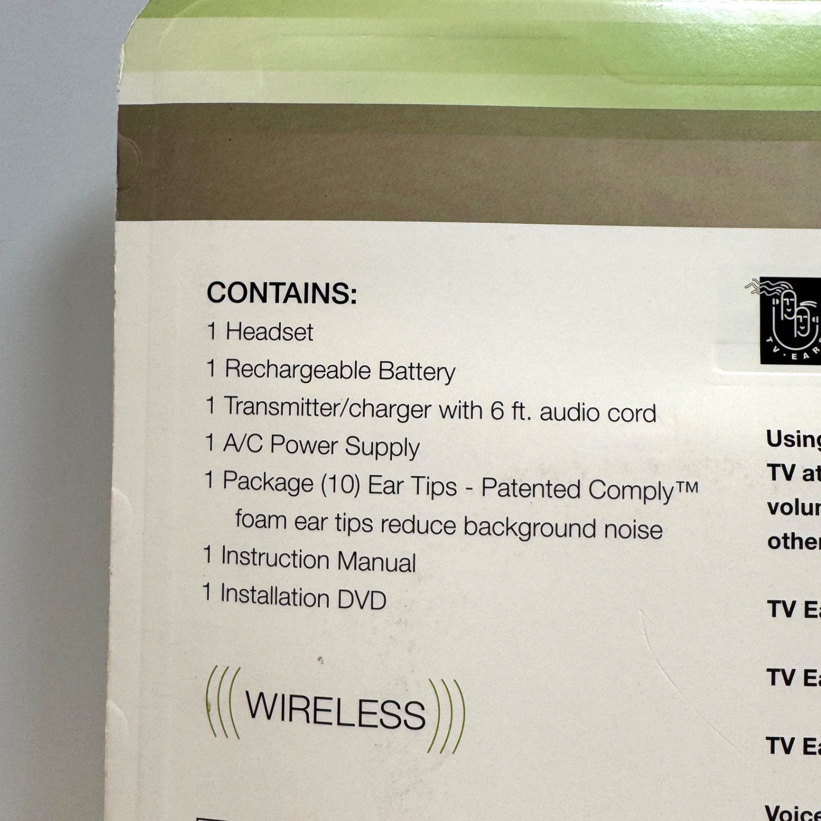 TV Ears Noise Reduction TV Headset Wireless Rechargeable Battery NEW