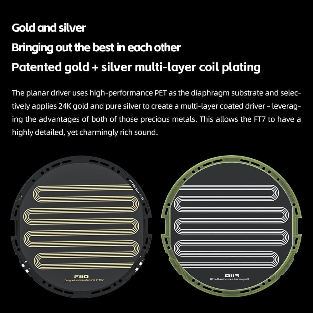FiiO FT7 Open-Back 106mm Planar Magnetic Earphone Gold Diaphragm (Black)