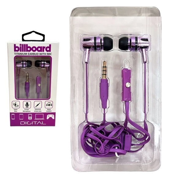 Billboard Titanium Wired Earbuds with Mic in Assorted Colors – New