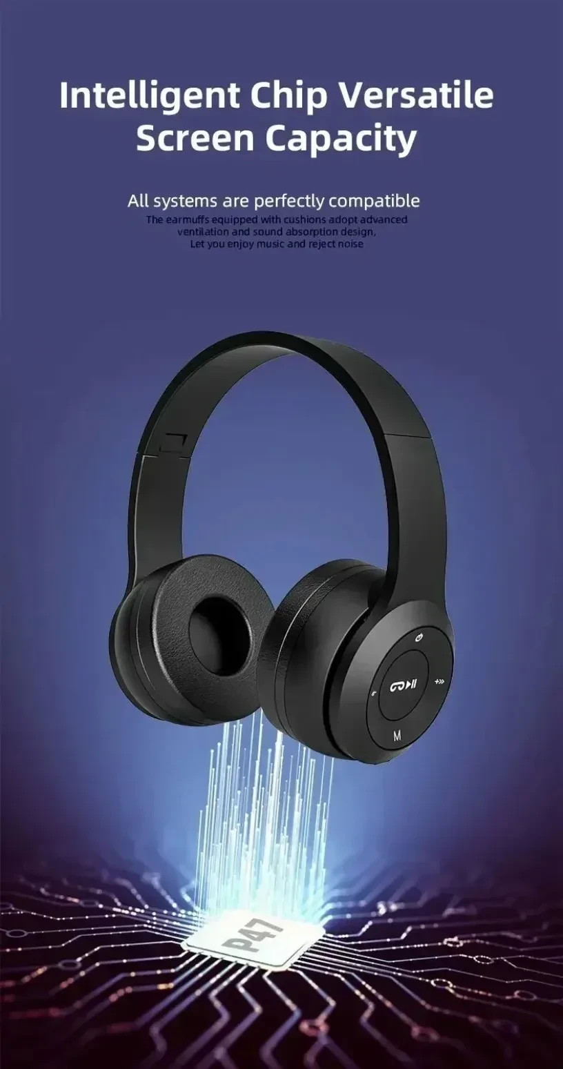 P47 Wireless Bluetooth 5.0 Headphones Over Ear Foldable FM Radio TF Card Mic