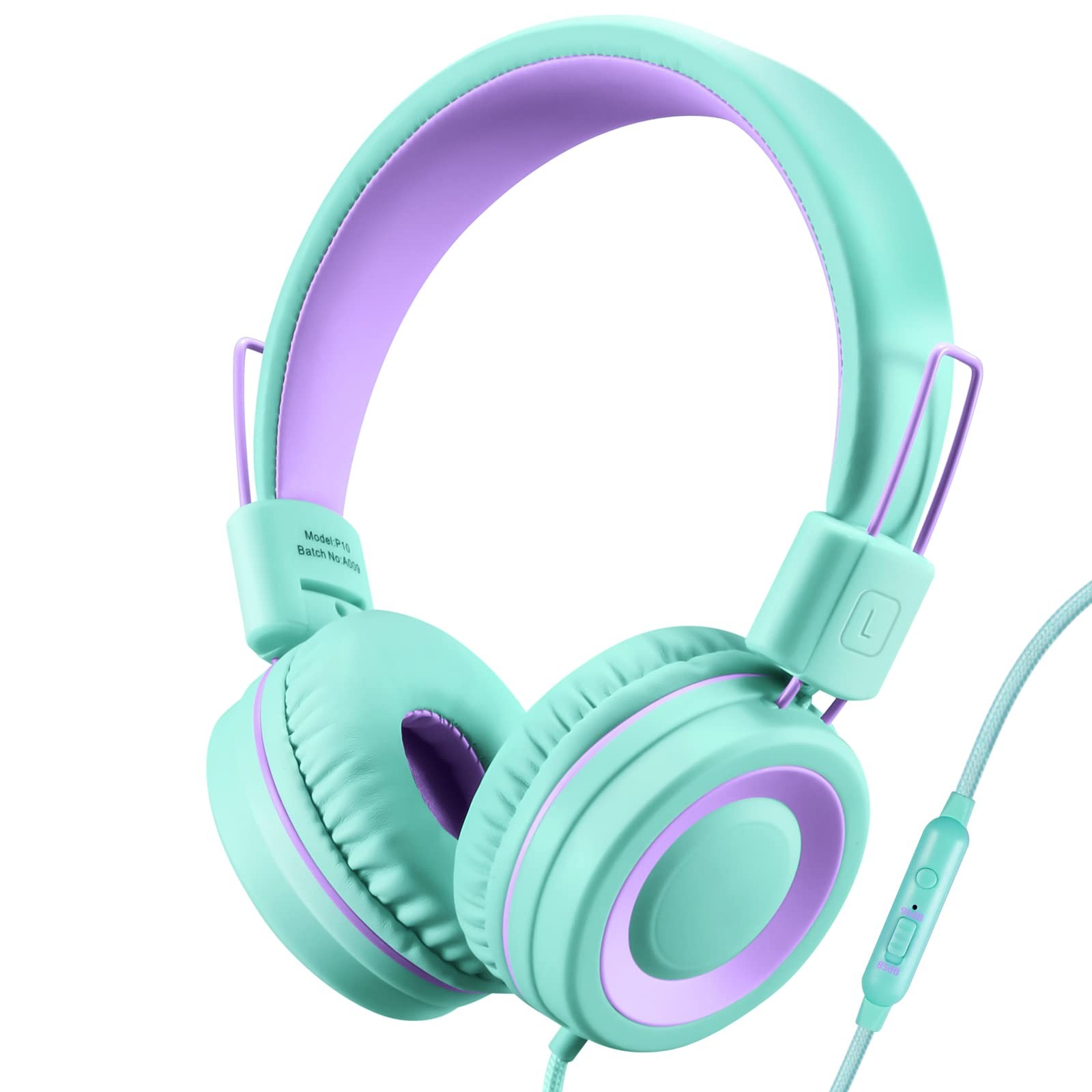 Green P10 Kids Headphones With Microphone 85/94dB Volume Control Foldable