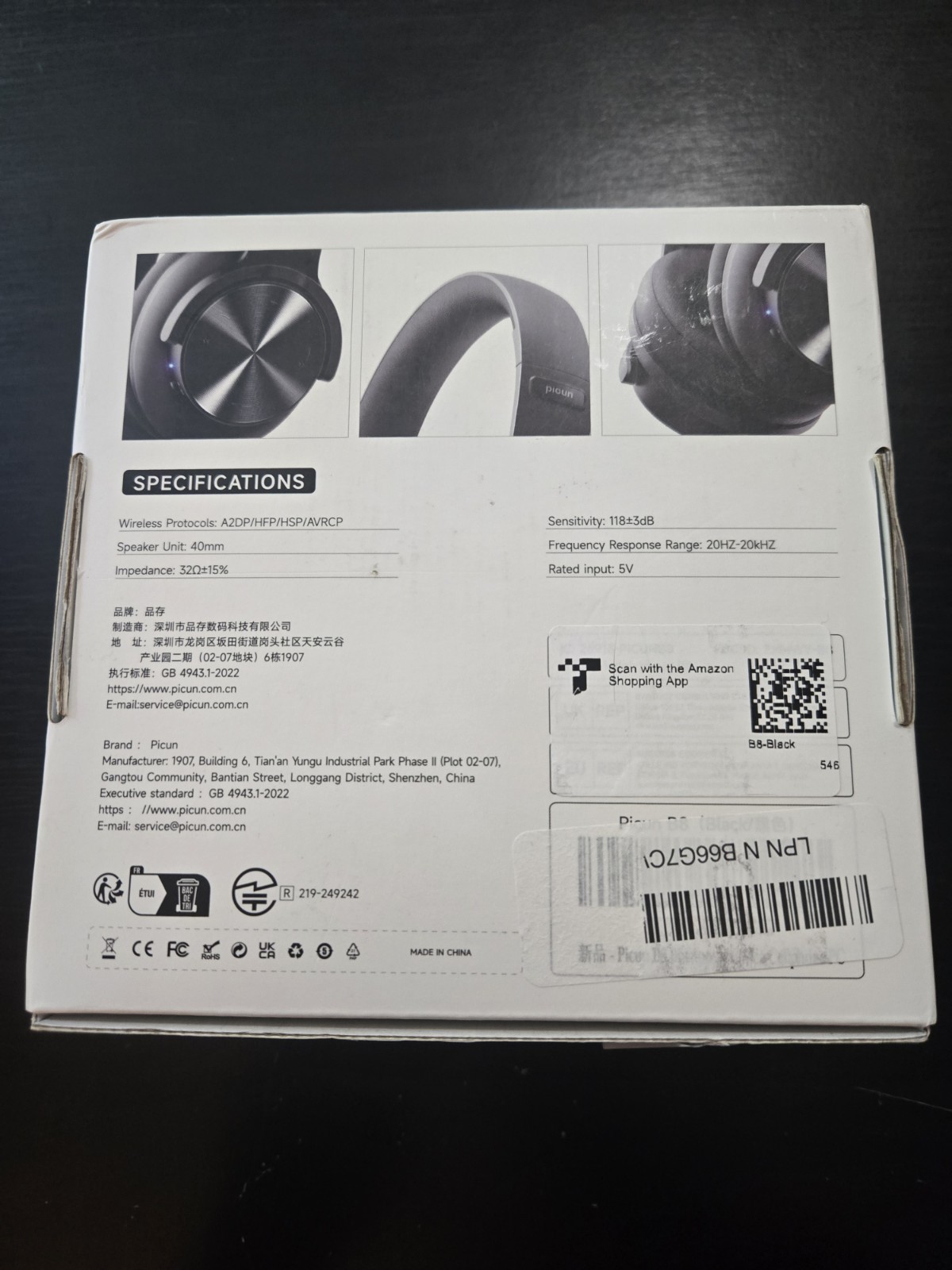 Picun B8 Wireless Bluetooth Headphones, Black – Lightly Used