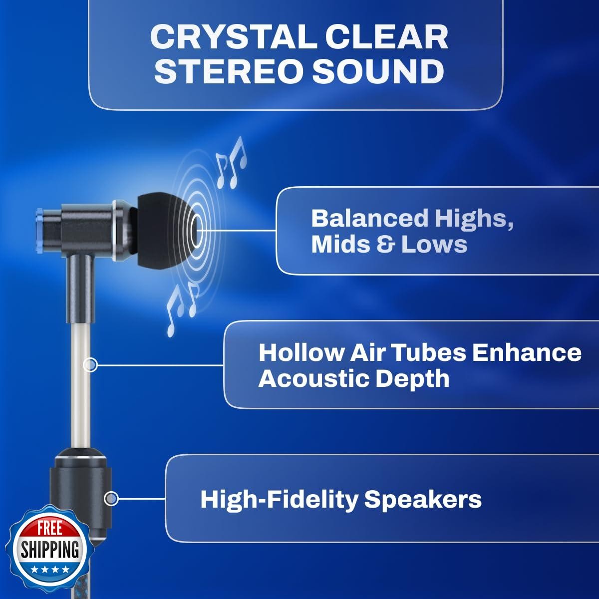 DefenderShield Air Tube Stereo Earbuds USB-C – Universal Acoustic Wired Headp
