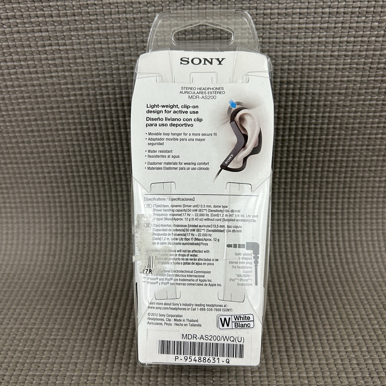 SONY Active Sports Secure Fit Stereo Headphones MDR-AS200 White NEW