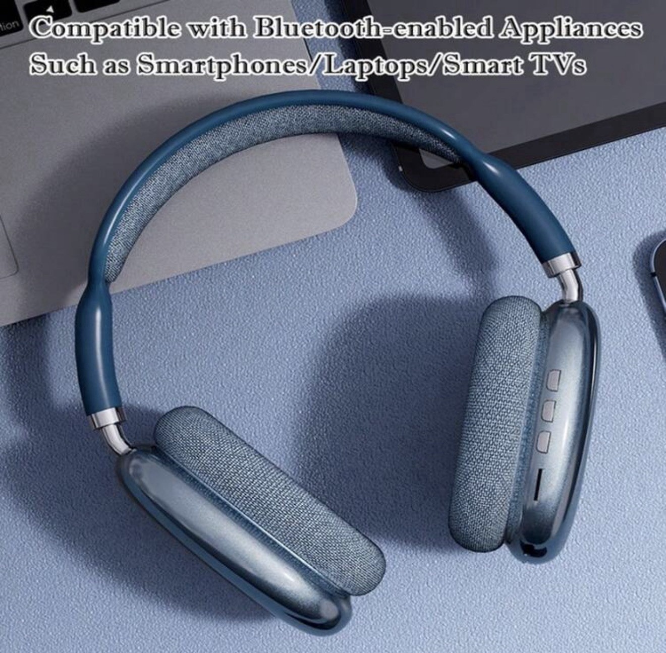 Bluetooth Wireless Over-Ear Headband Headphones Blue Double Earpieces