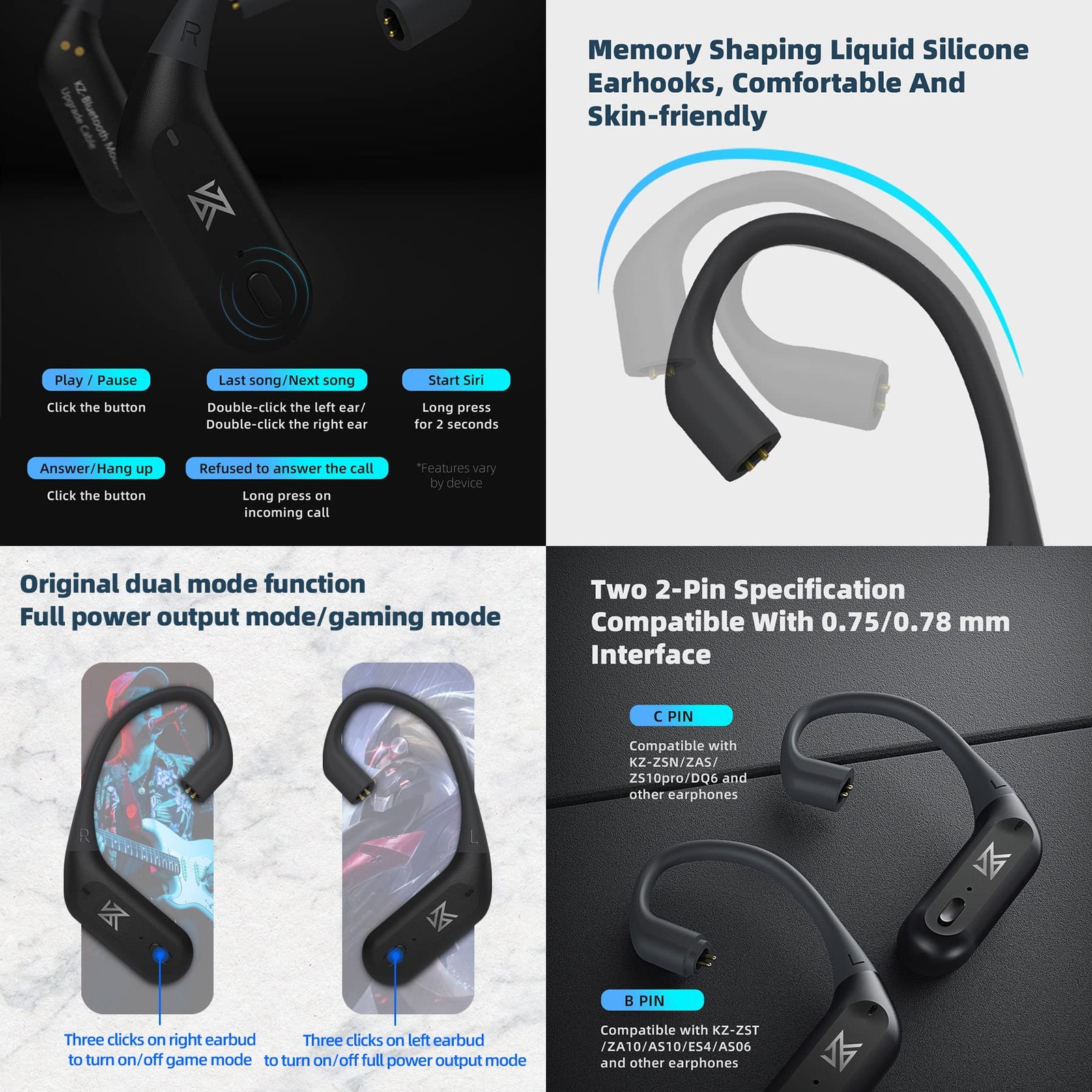 Kz Az09Pro Bluetooth V5.2 Hook Mic Support/40 Hours Playback And App Control