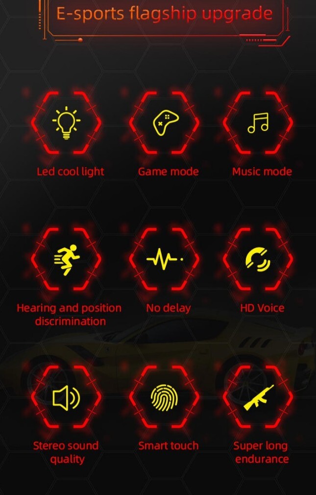 TWS Gaming & Music Earbuds BT 5.2/X16S Waterproof/Wireless Charging/Yellow