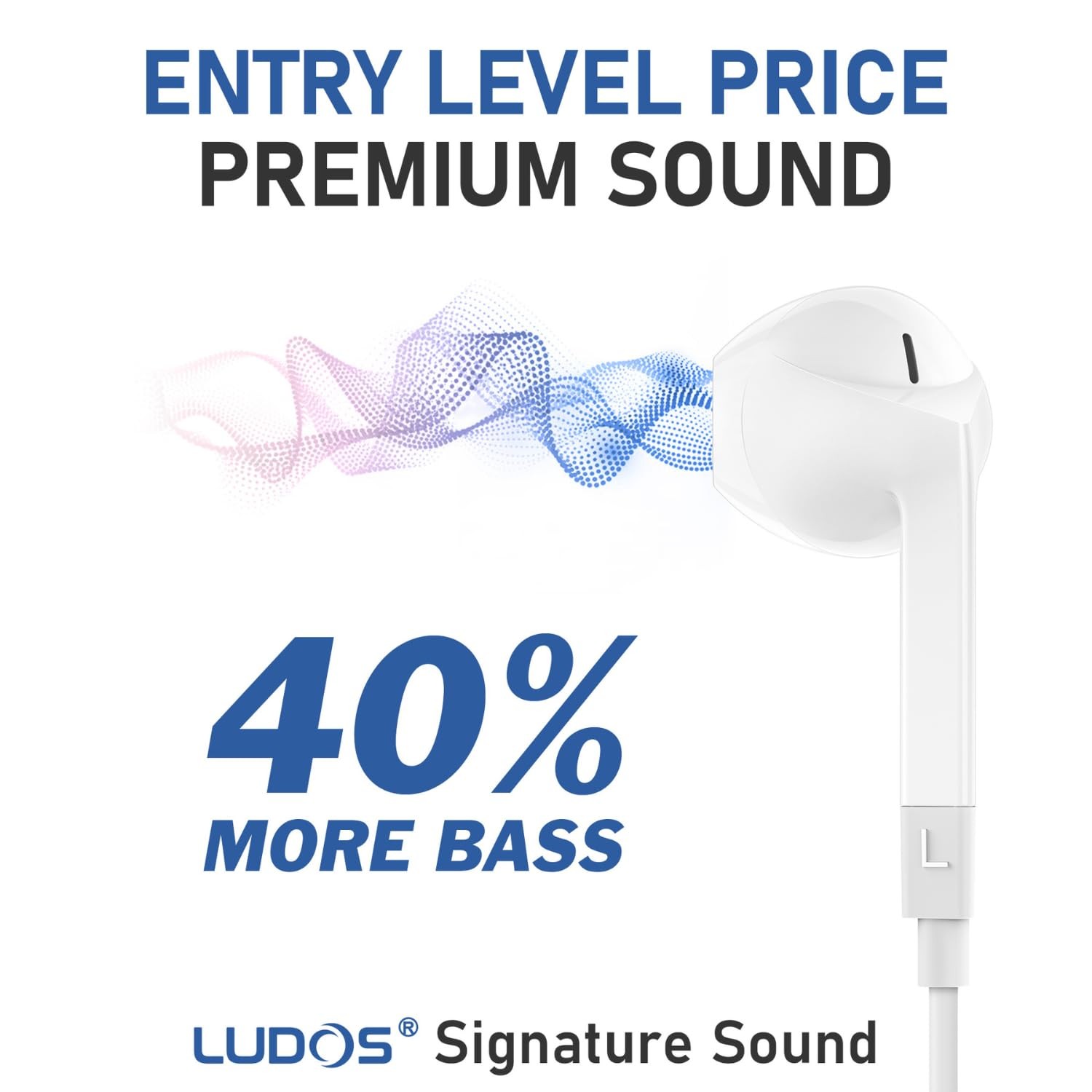 LUDOS FEROX Wired Earbuds in-Ear Headphones, 5 Year Warranty, 1 Pack, White