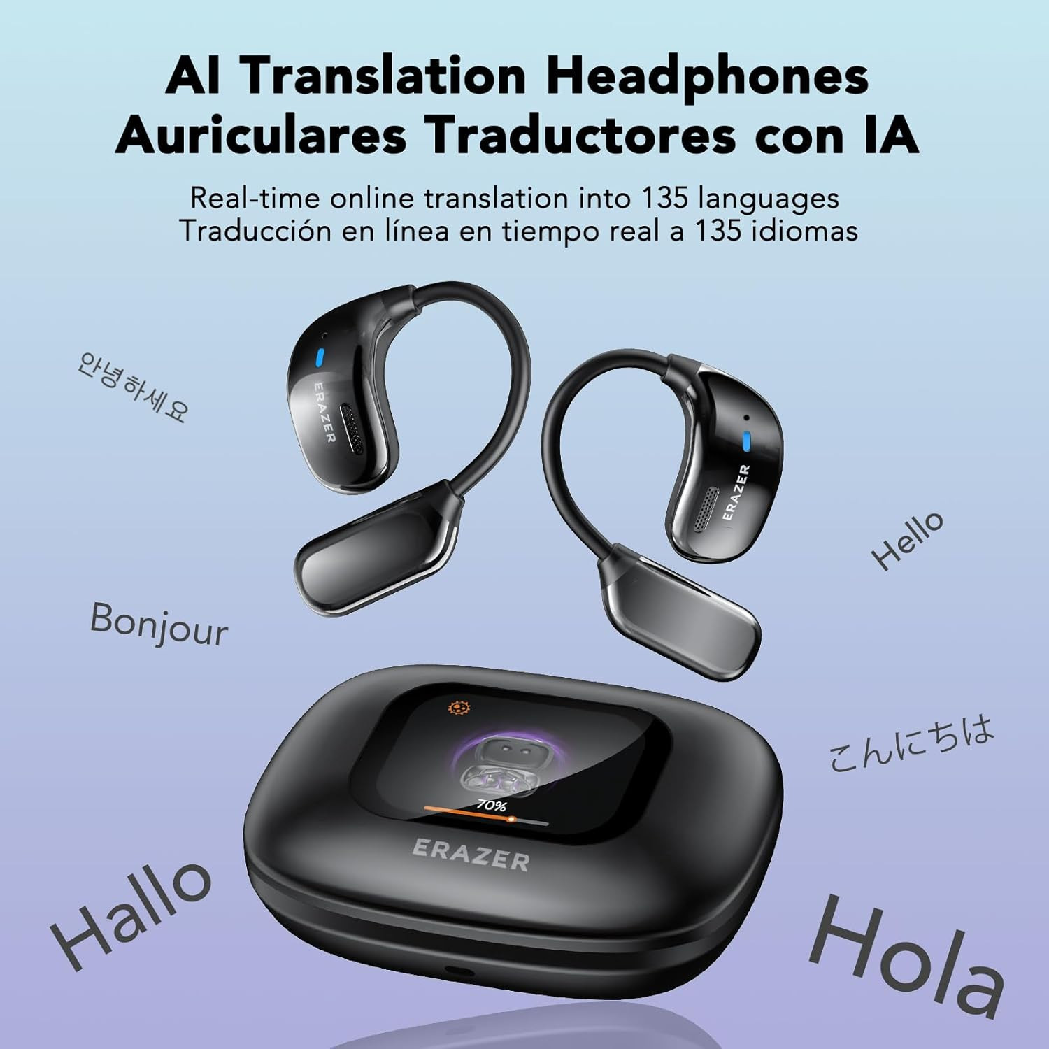Auriculares traductor IA tiempo real 135 idiomas pantalla tactil bluetooth viaje