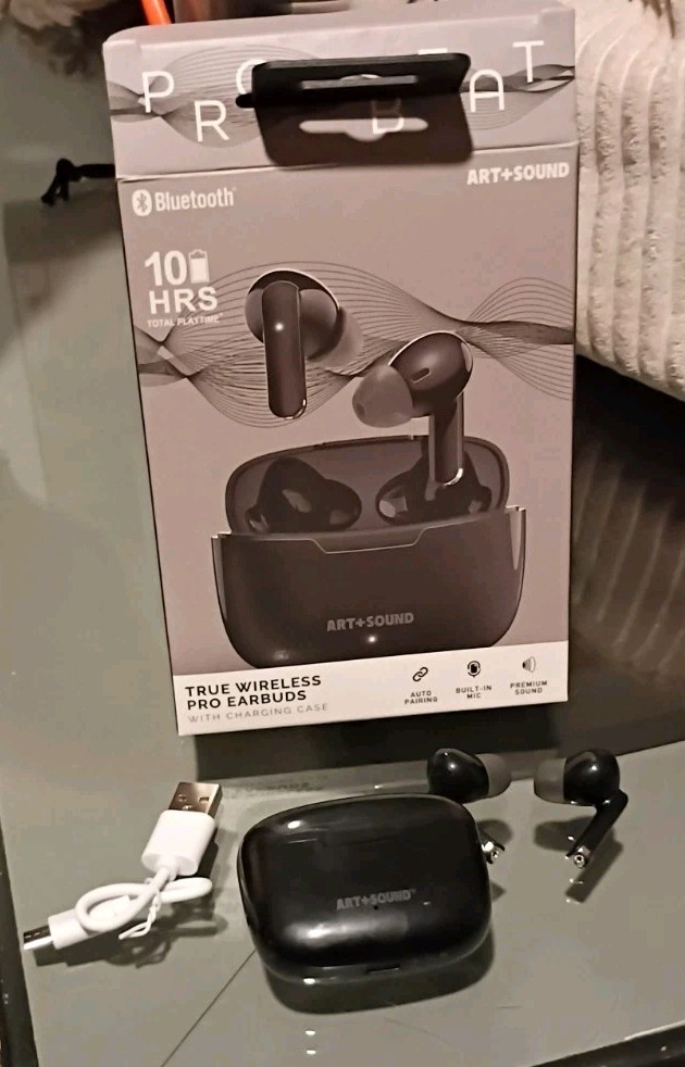 Art+Sound Bluetooth True Wireless Pro Ear Buds, Black, Brand New