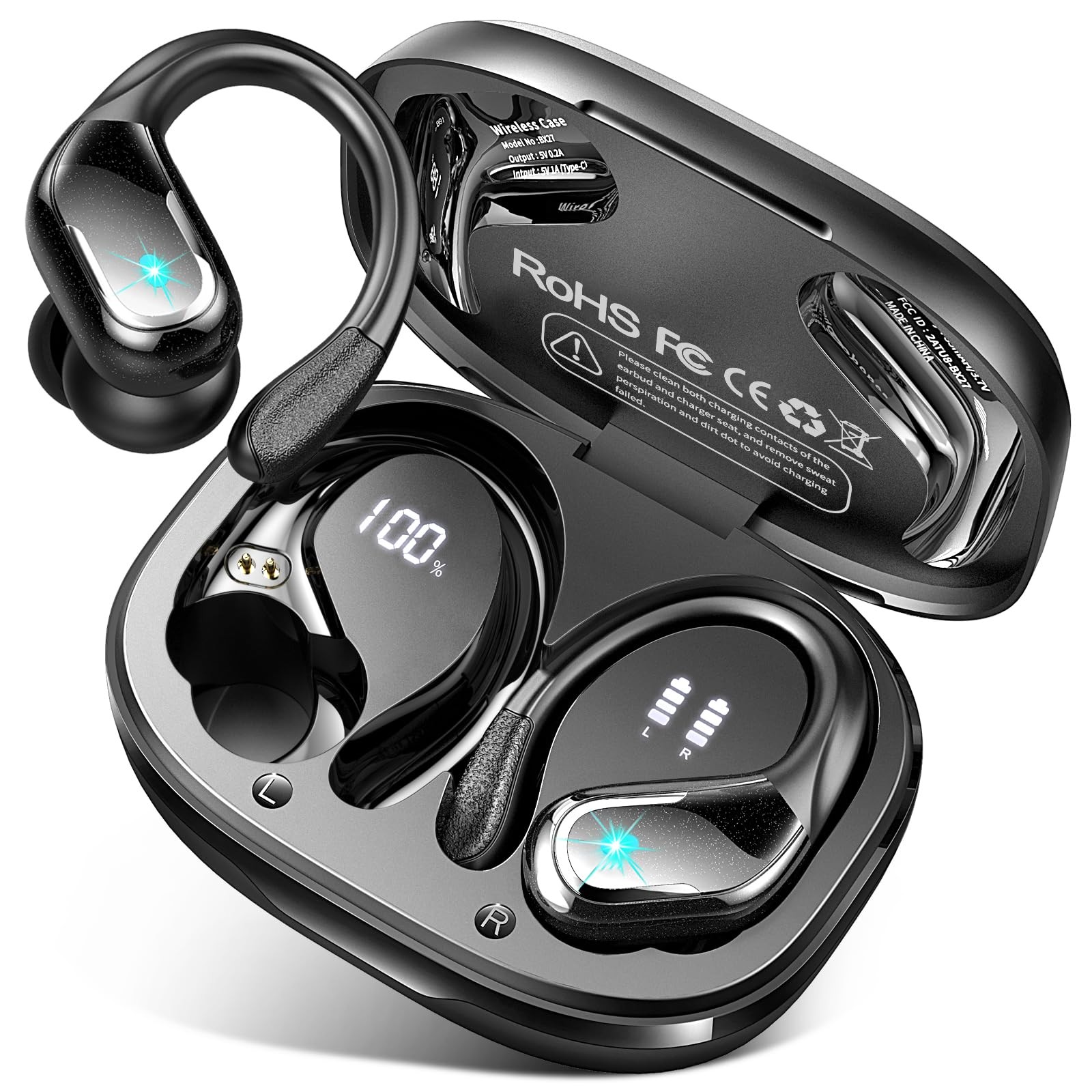 Wireless Earbuds Bluetooth 5.4 IP7 Waterproof Sport 75H ENC Earhooks from USA