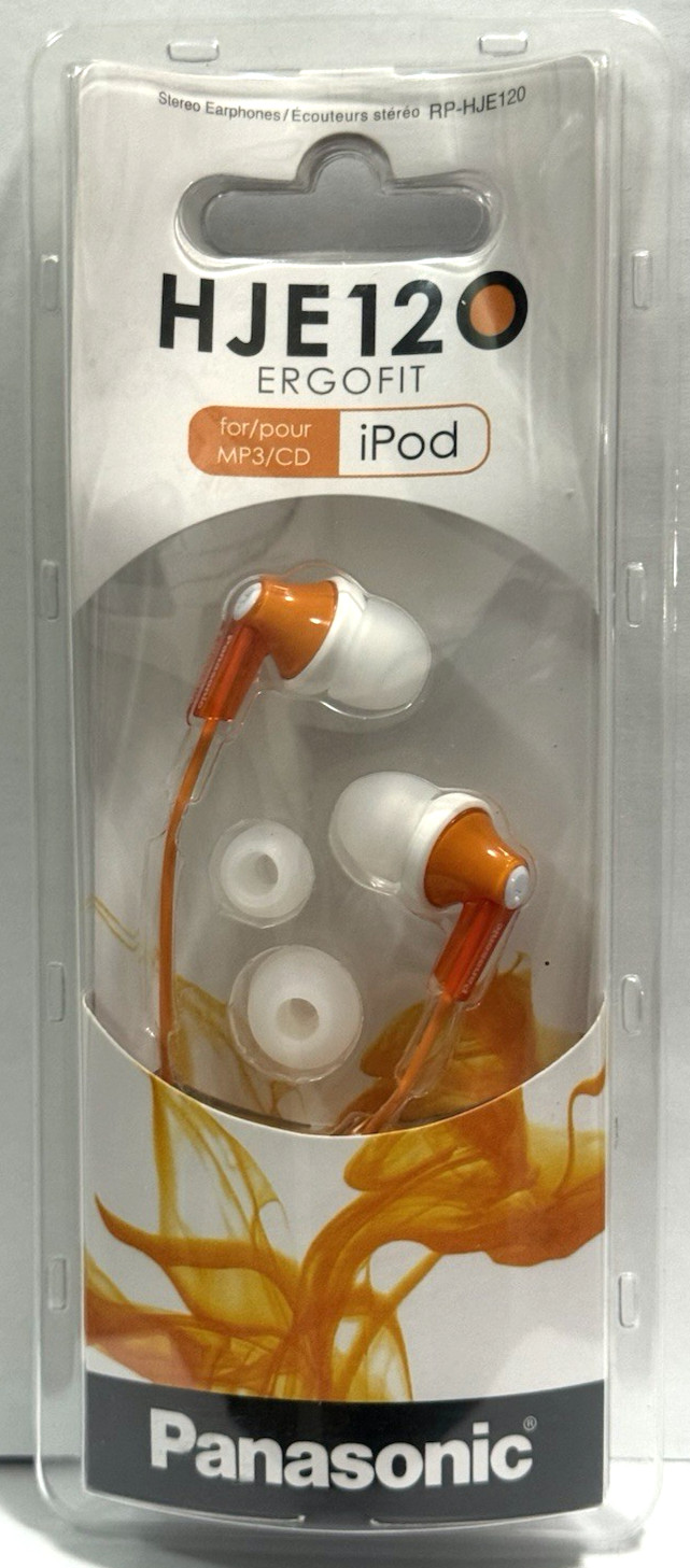 Panasonic RP-HJE120 Ergo-Fit In-Ear Headphones – Orange NEW Sealed