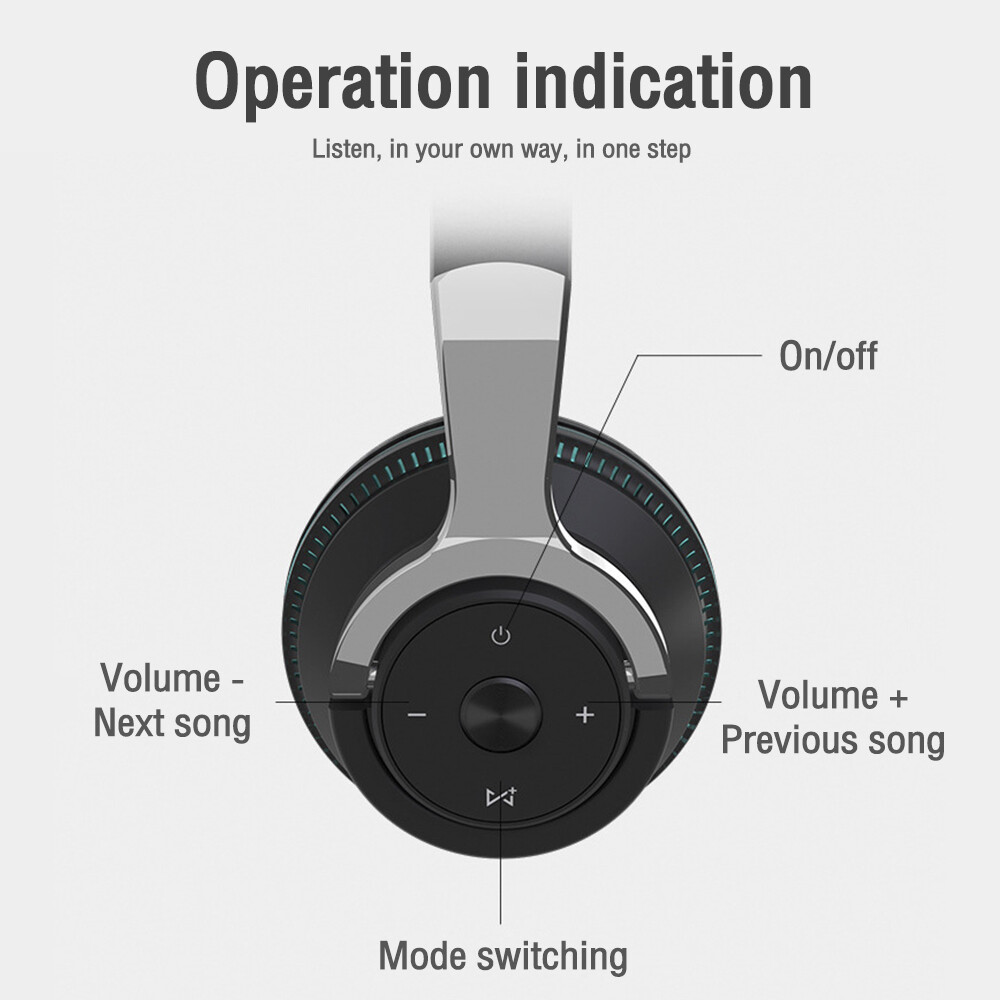 Wireless Bluetooth 5.1 Headphones Over Ear LED Headset Stereo Noise Cancelling