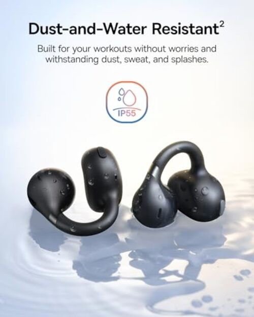 Bass BC1 Open Ear Earbuds Clip-On Headphones, Open-Ring Comfort Space Black