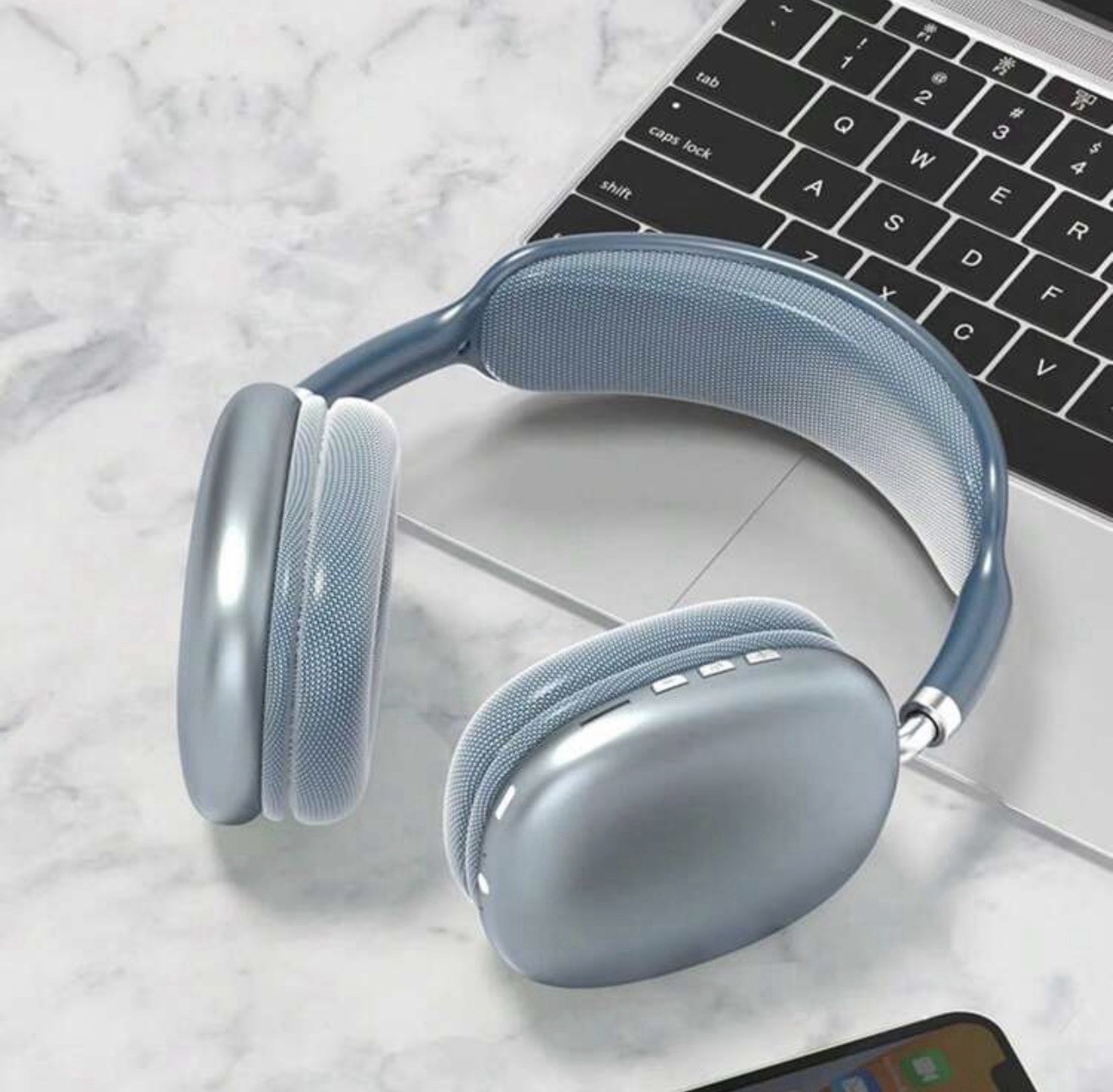 Bluetooth Wireless Over-Ear Headband Headphones Blue Double Earpieces