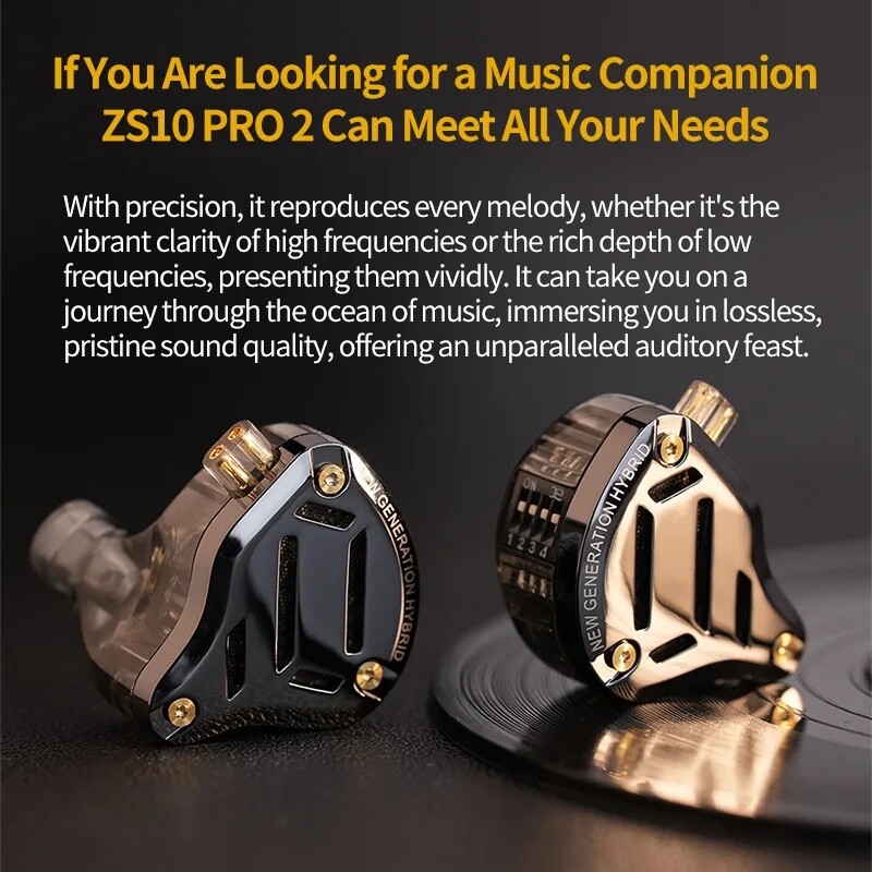 KZ ZS10 Pro 2 Metal Earphone HIFI In Ear Bass Earbud 4-Level Tuning Switch Ear