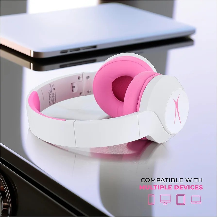 Altec Lansing 2-In-1 Active Noise Canceling Kid Safe Headphones Pink New