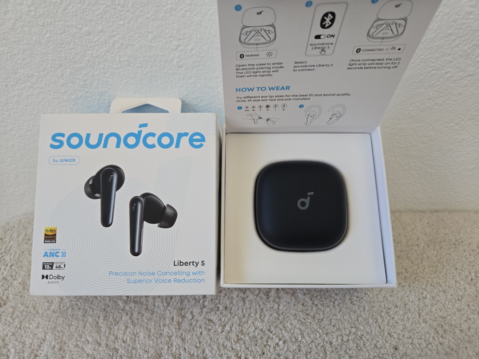 Anker Soundcore Liberty 5 Noise Cancelling Bluetooth Earbuds Black Open Box
