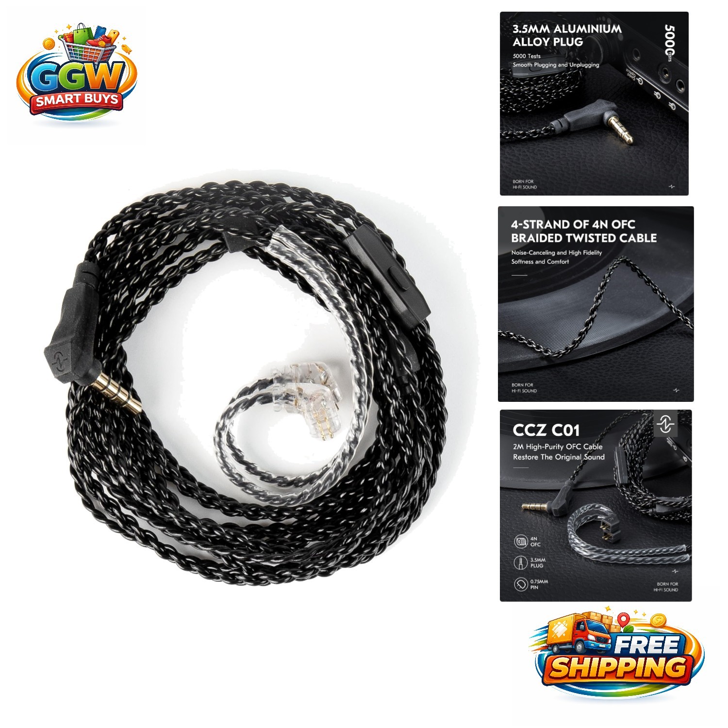 2M KZ ZS10 PRO IEM Cable – Lightweight, Tangle-Free, with Enhanced Audio Clarity