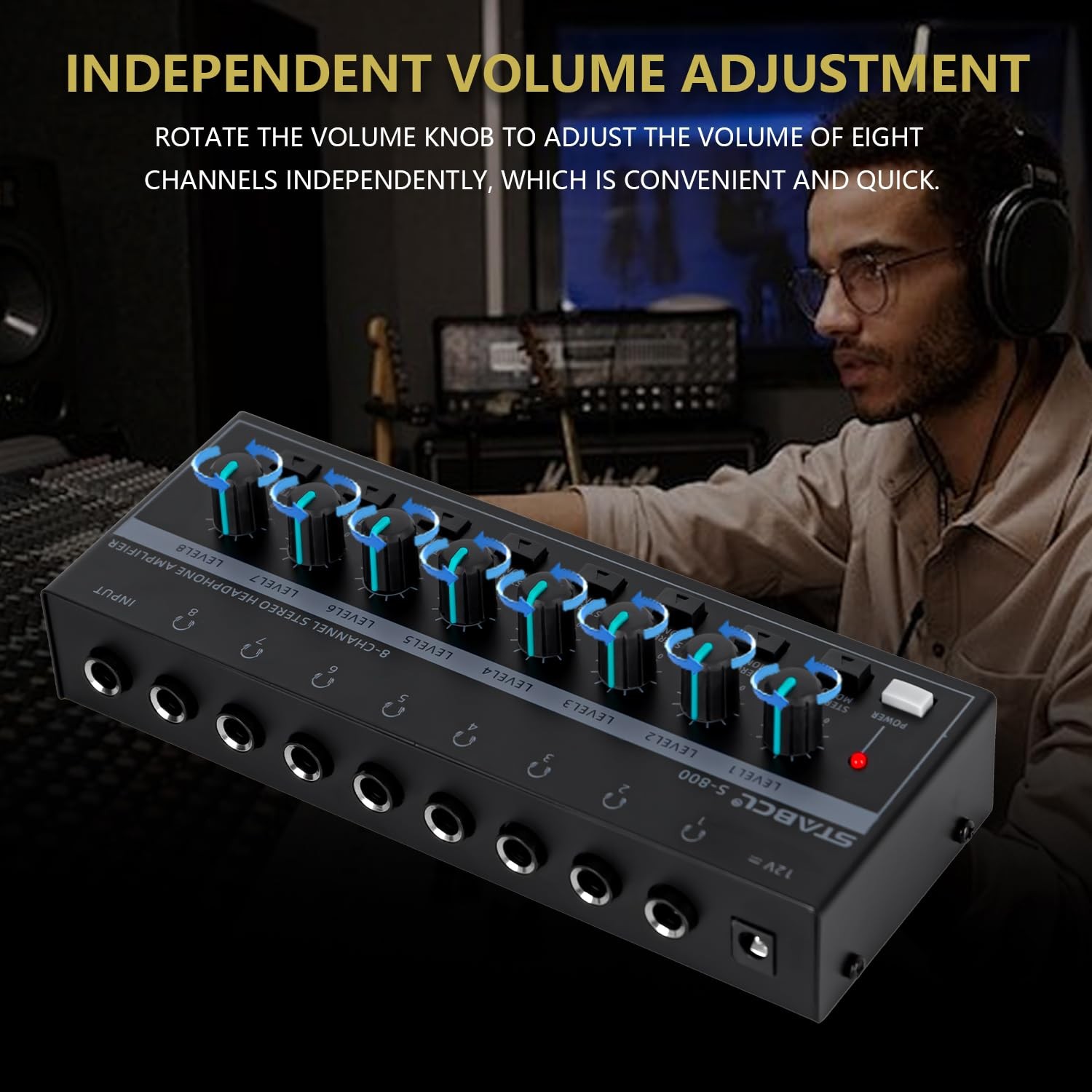 STABCL 8-Ch Headphone Amplifier Stereo Amp, 9 Pcs 6.35mm to 3.5mm Adapters