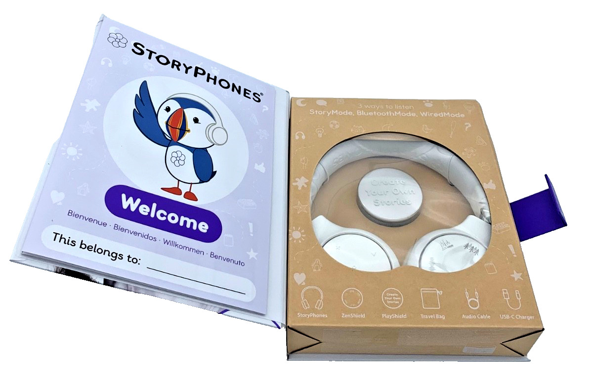 StoryPhones Kid’s Storytelling Headphones W/Bluetooth Wireless White New In Box