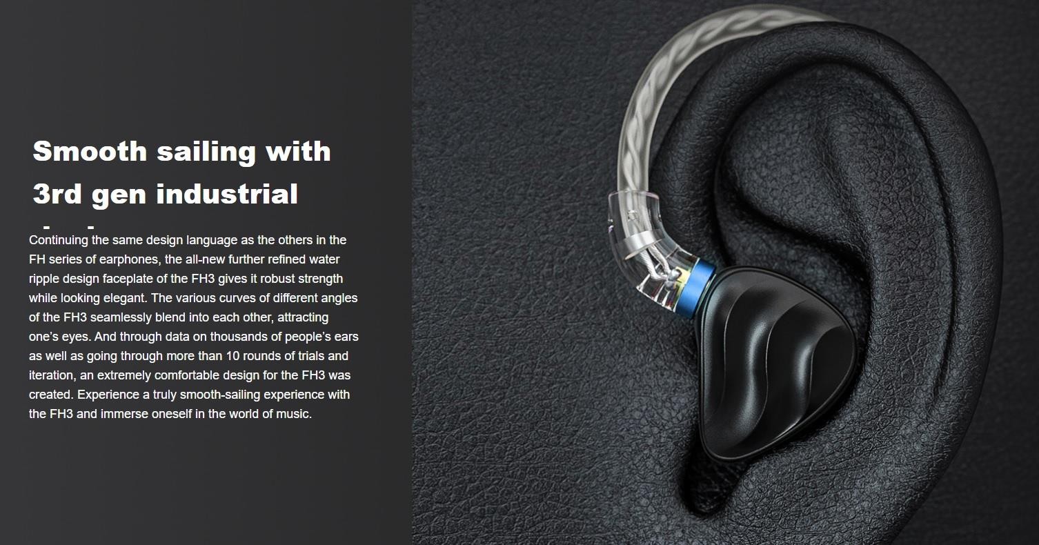New Fiio FH3 Dynamic Hybrid Earbuds with Detachable Cables (Black)