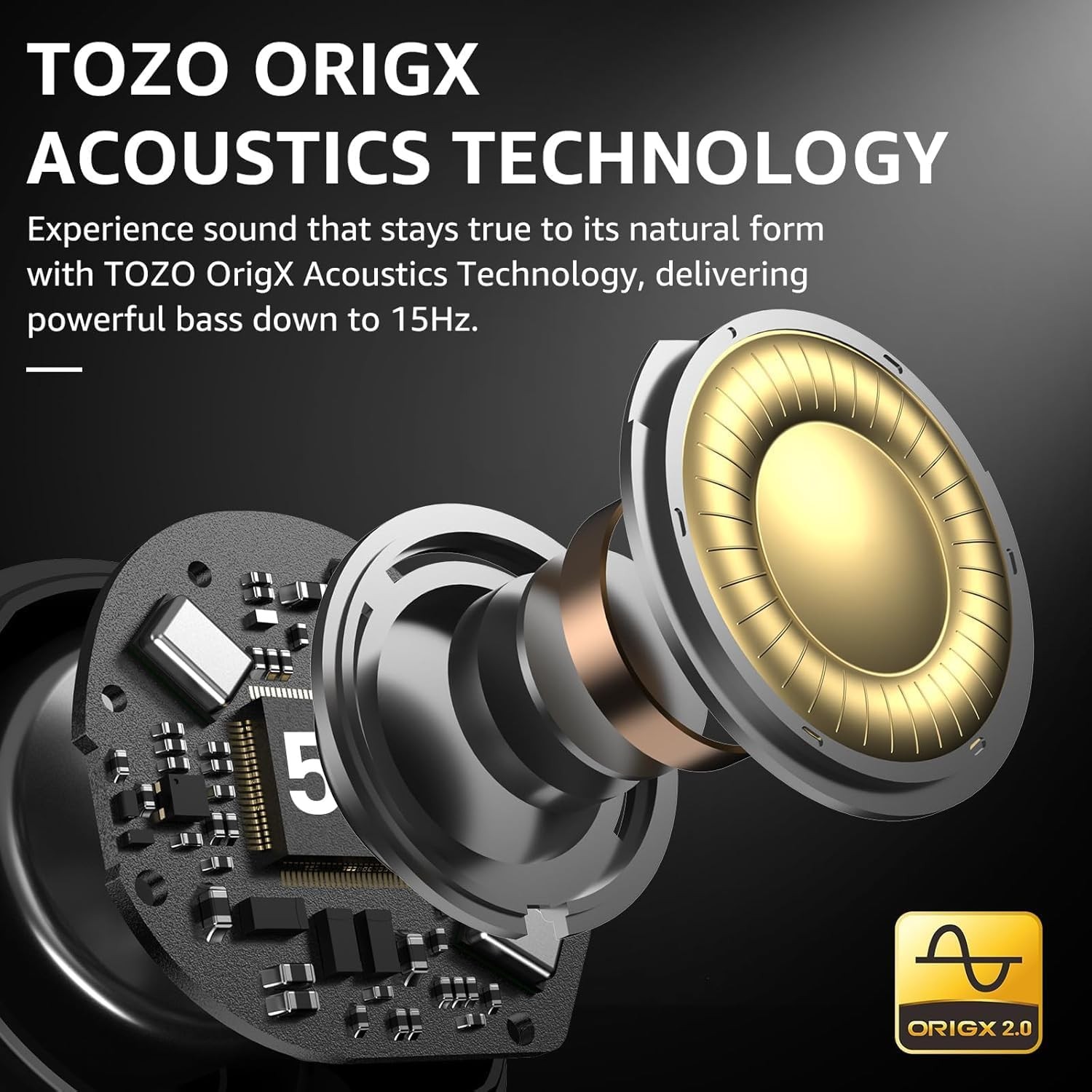 TOZO NC9 Hybrid Active Noise Cancelling Wireless Earbuds, 6 Mics Dark Black