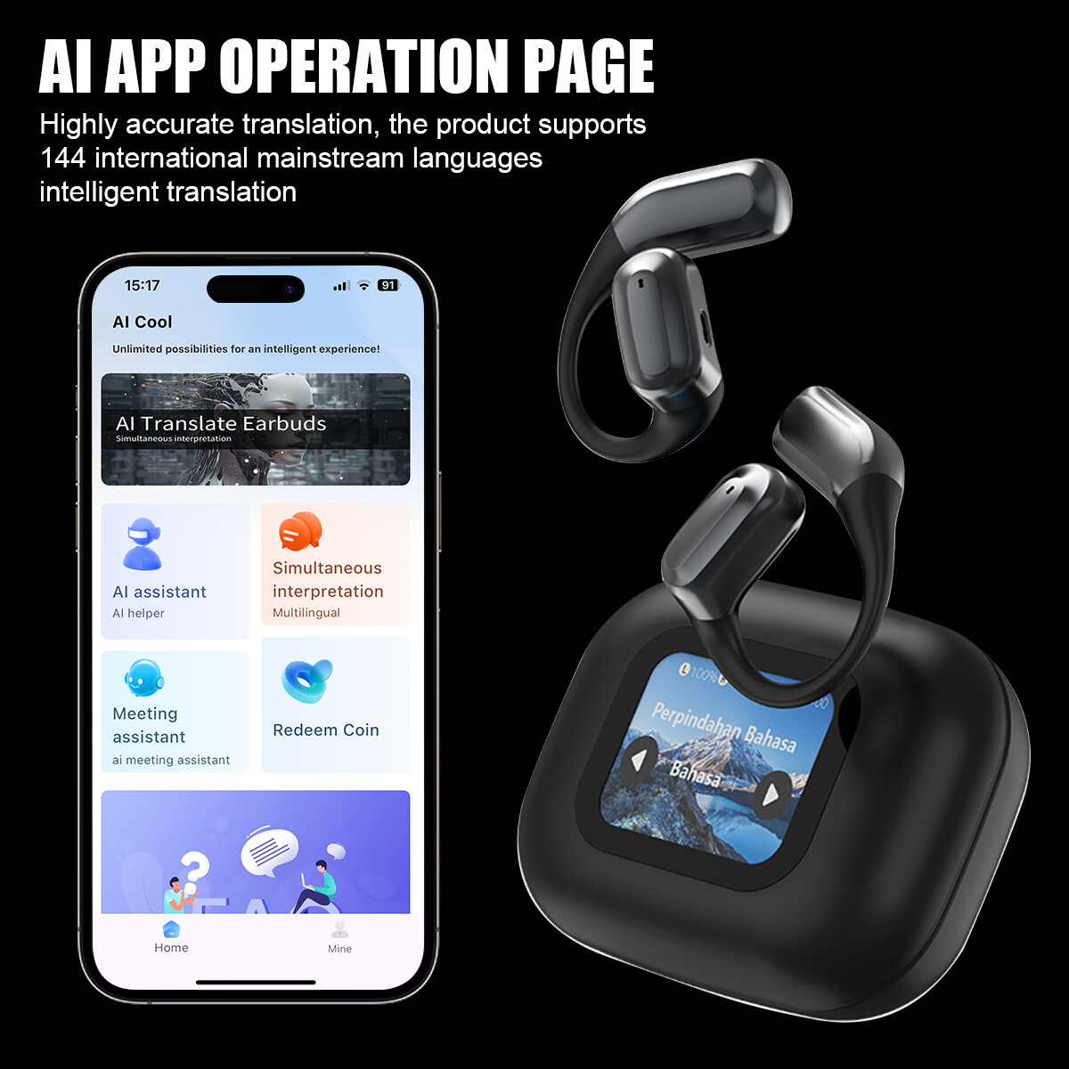 Over The Earbuds Bluetooth Earphones Wireless Headphones AI Translator Earbuds