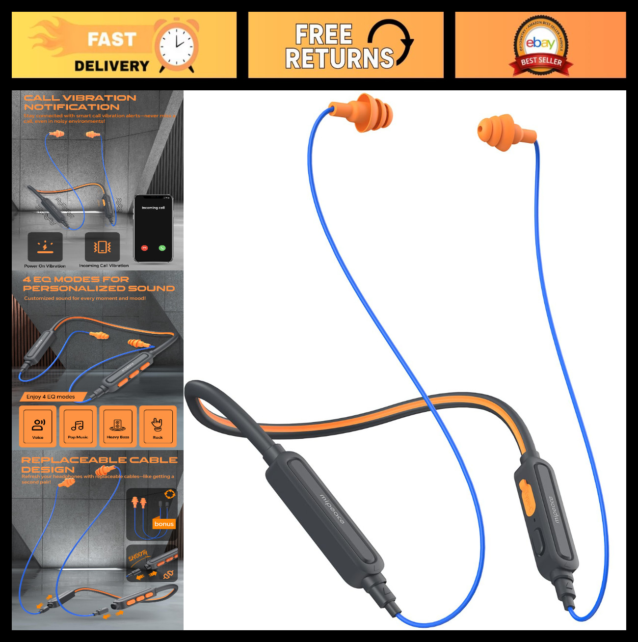 Bluetooth Neckband Work Headphones – OSHA Approved Noise Reduction Earbuds, 20+H