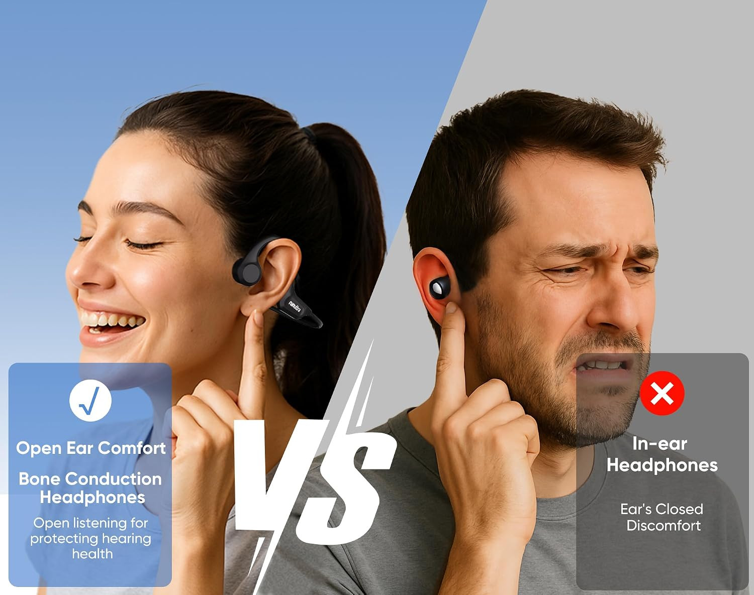 Bone Conduction Headphones, Open Ear Bluetooth 6.0 Wireless Earphones, IPX6 Swea