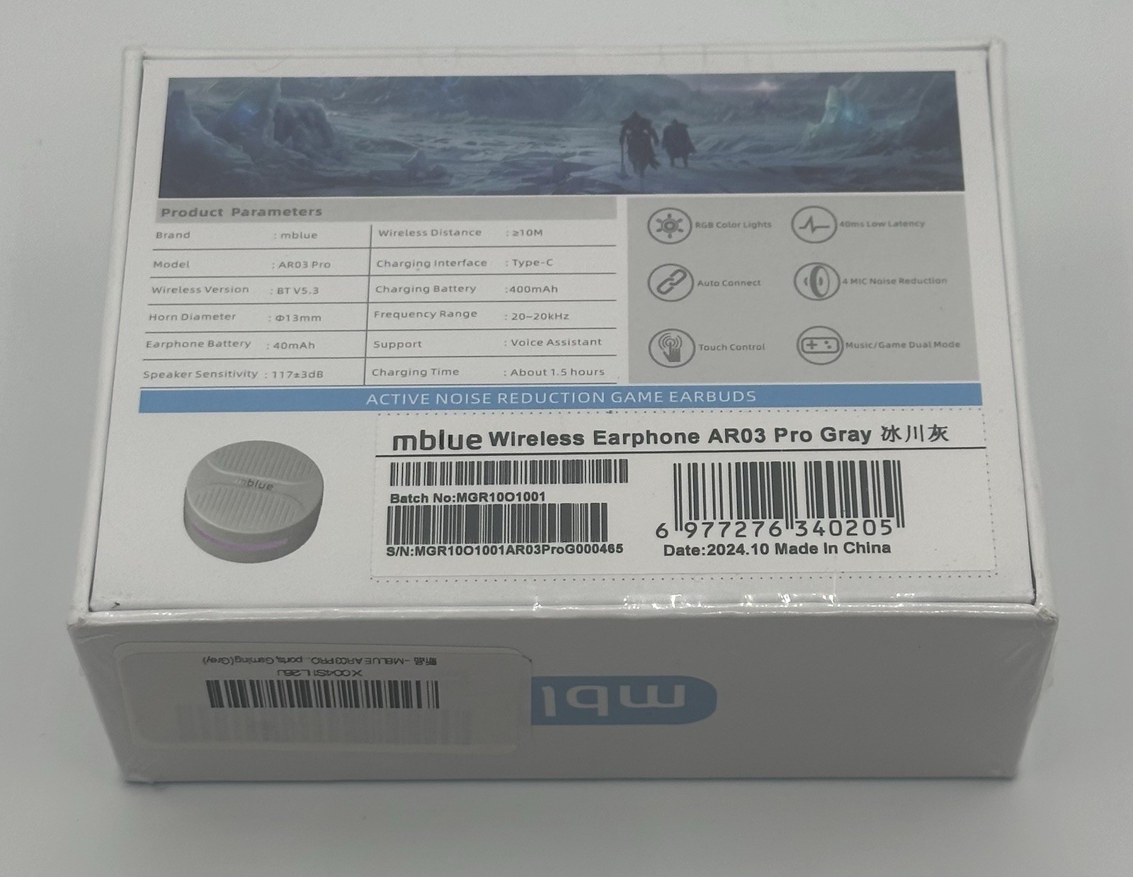 NEW AND SEALED mblue Wireless Earphone AR03 Pro RGB Game Earbuds
