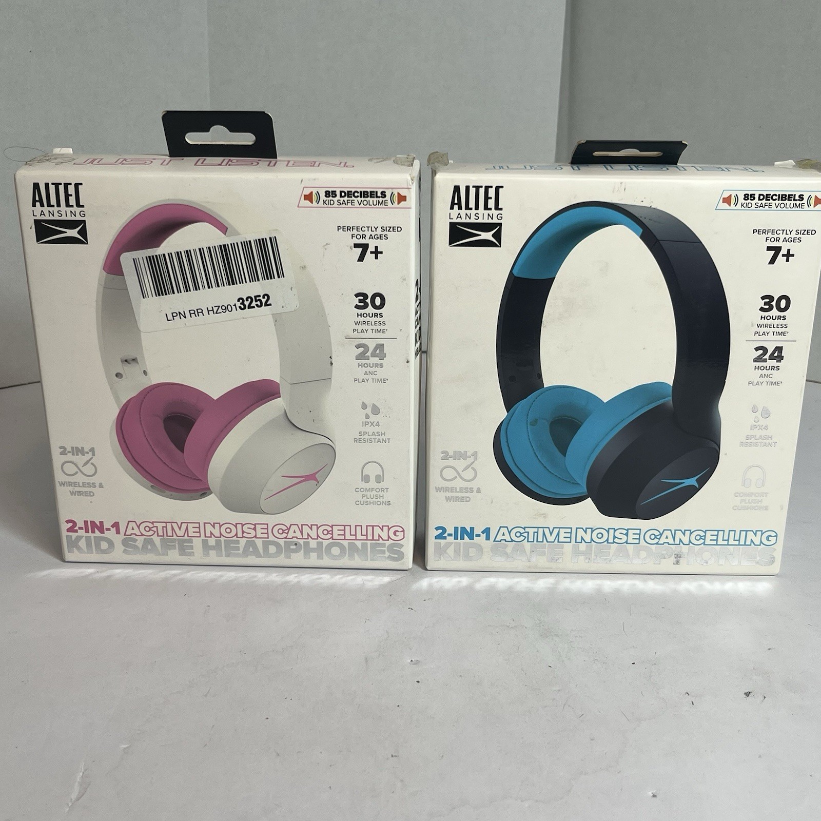 Altec Lansing MZX4500 Kid Safe ANC Bluetooth Headphones Pink, Blue 2 Pack