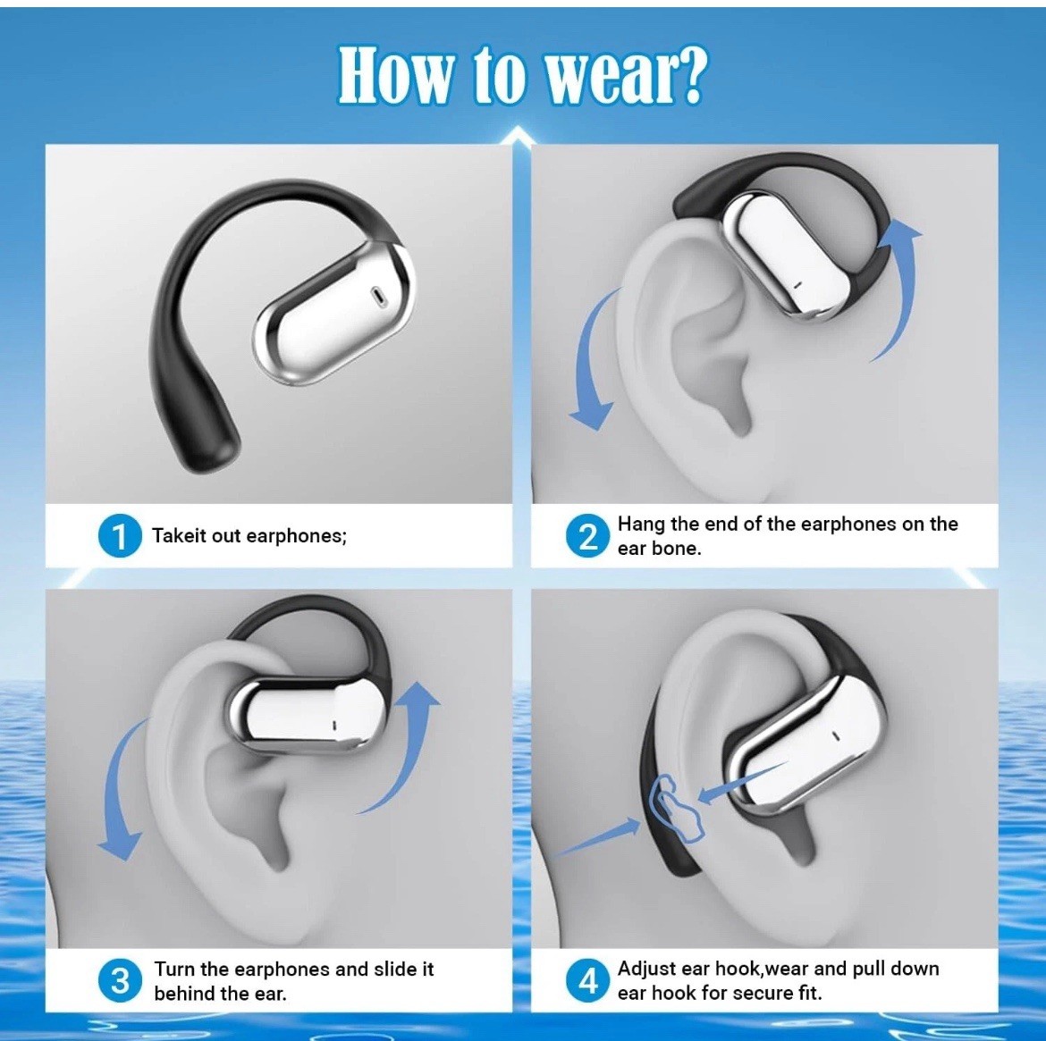 Erazer Wireless Earbud XP2 Touch Screen Charging Case Ear Hook White Noise Reduc