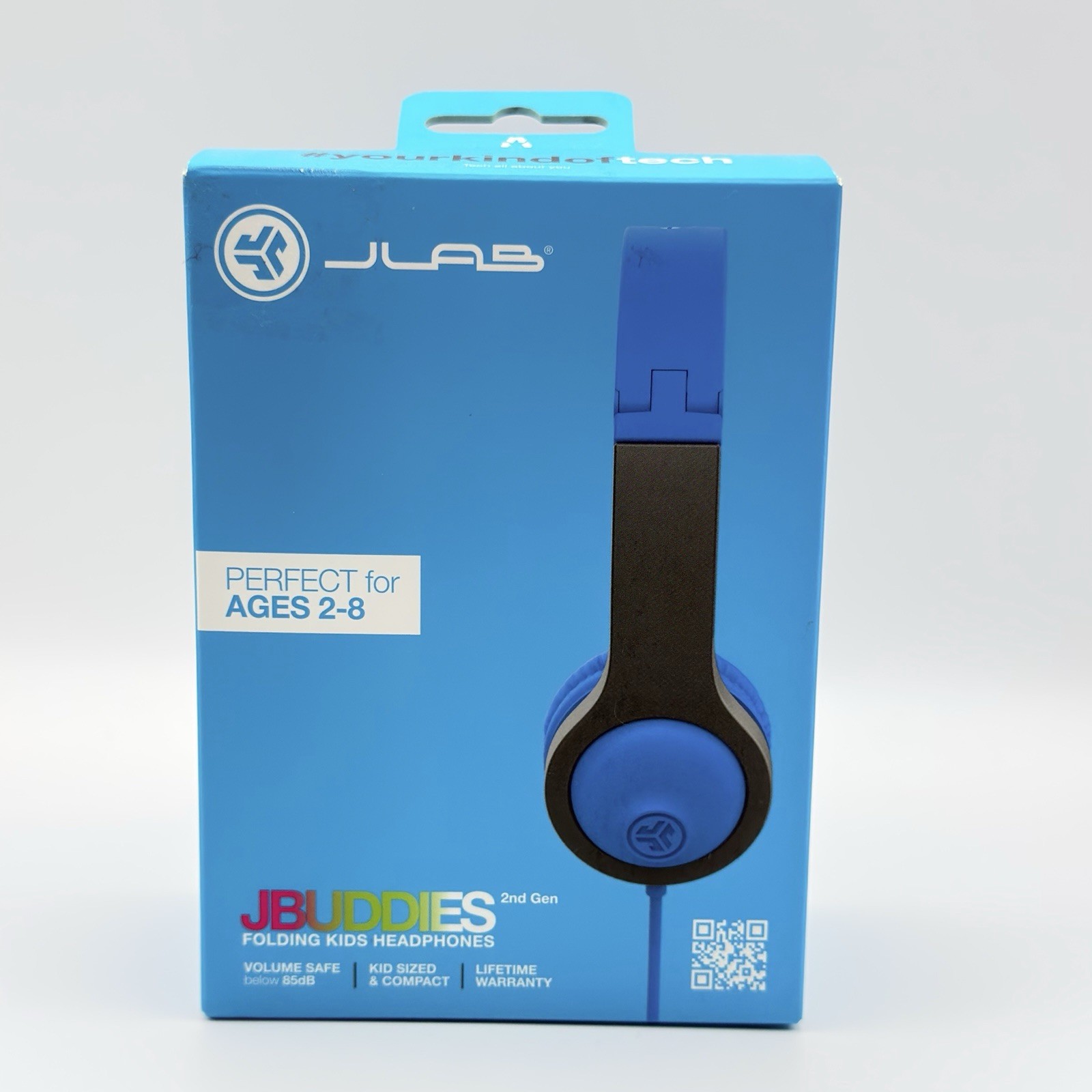 JLab JBuddies Folding Kids Headphones Wired Volume Safe 2nd Gen Blue/Gray