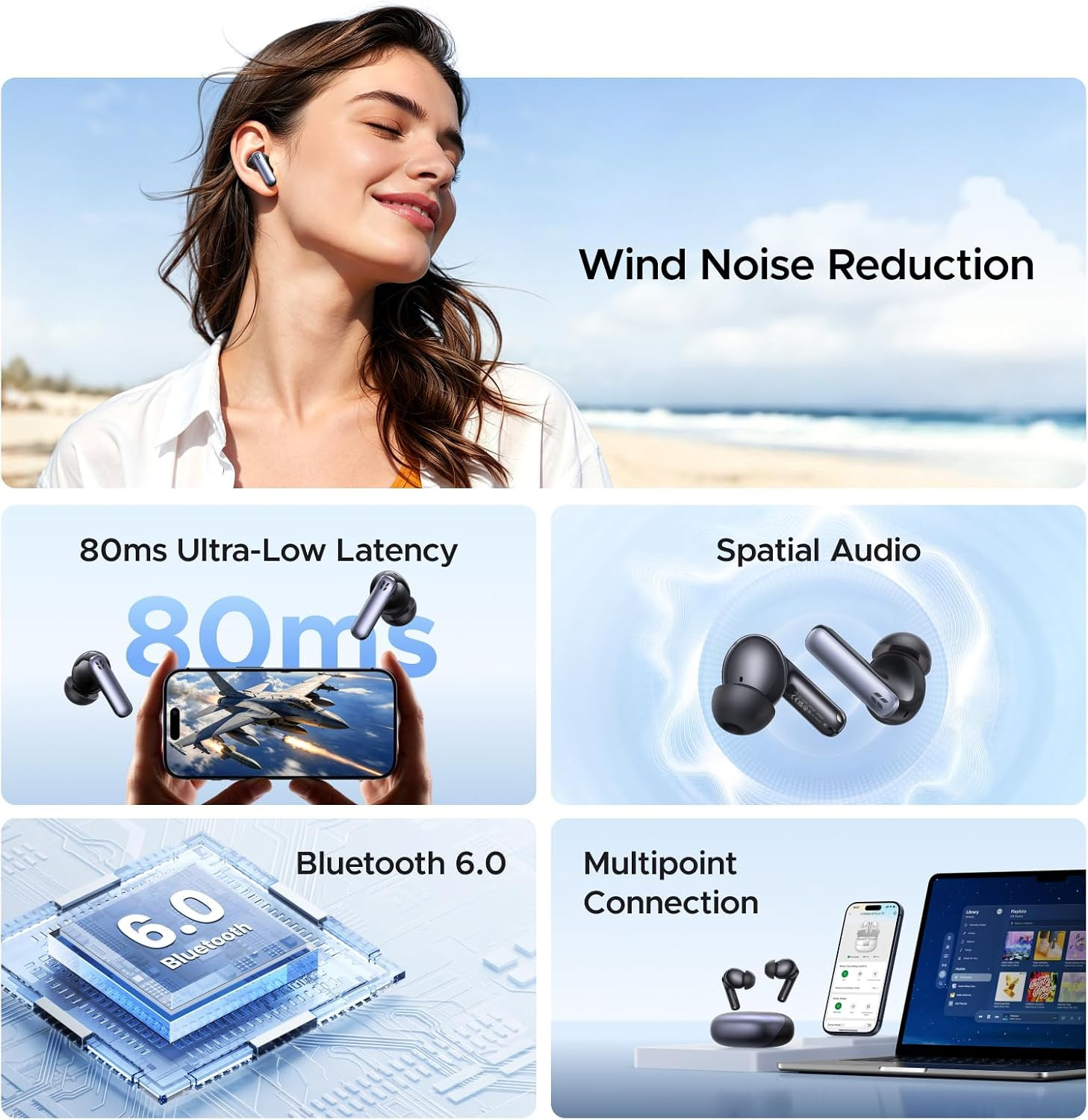 UGREEN Echobuds plus Wireless Earbuds, Adaptive ANC, Bluetooth 6.0, 50H | Hi-Res