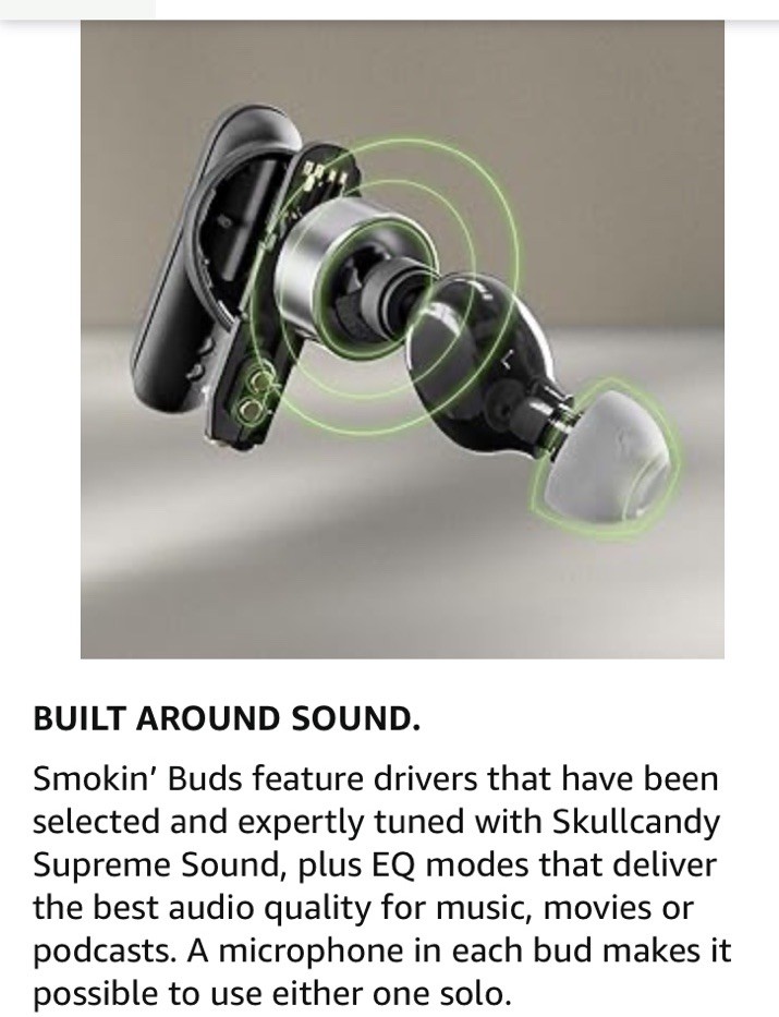 Skullcandy Smokin Buds Wireless Earbuds Bluetooth Headphones Preppy Sage A9