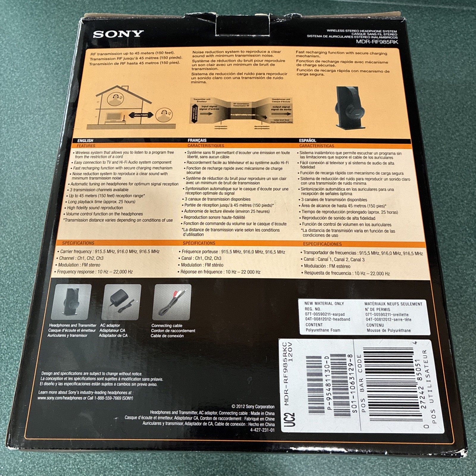 Sony MDR-RF985RK Over Ear Headphones – Wireless Black OPEN BOX