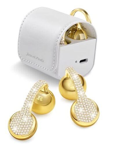 JewelPods C01 Pro Open Ear Headphones,Clip Yellow Gold & Leather Contemporary