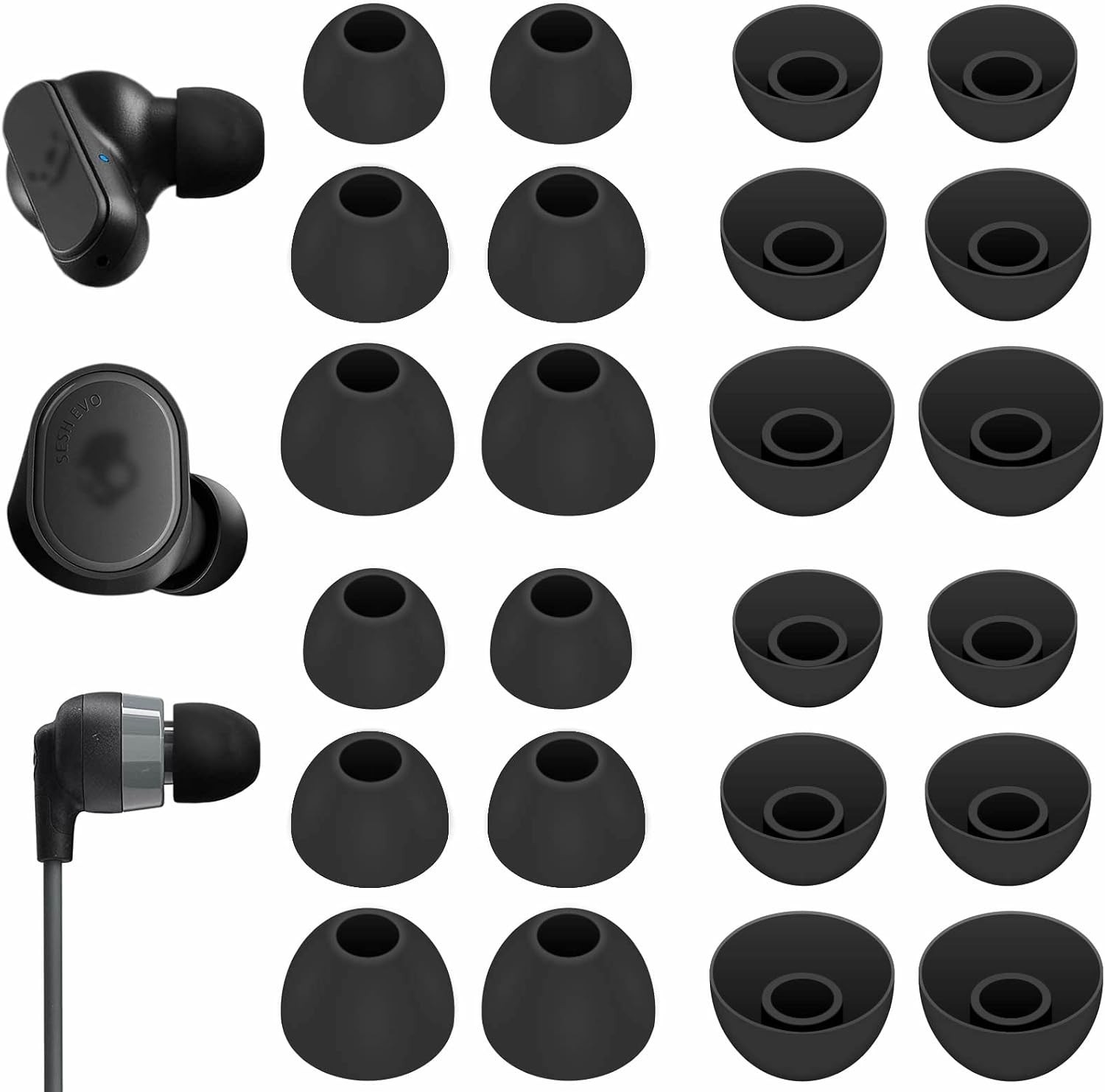 Custom Fit Replacement Ear Tips – 12 Pairs Silicone Compatible with Skullcandy