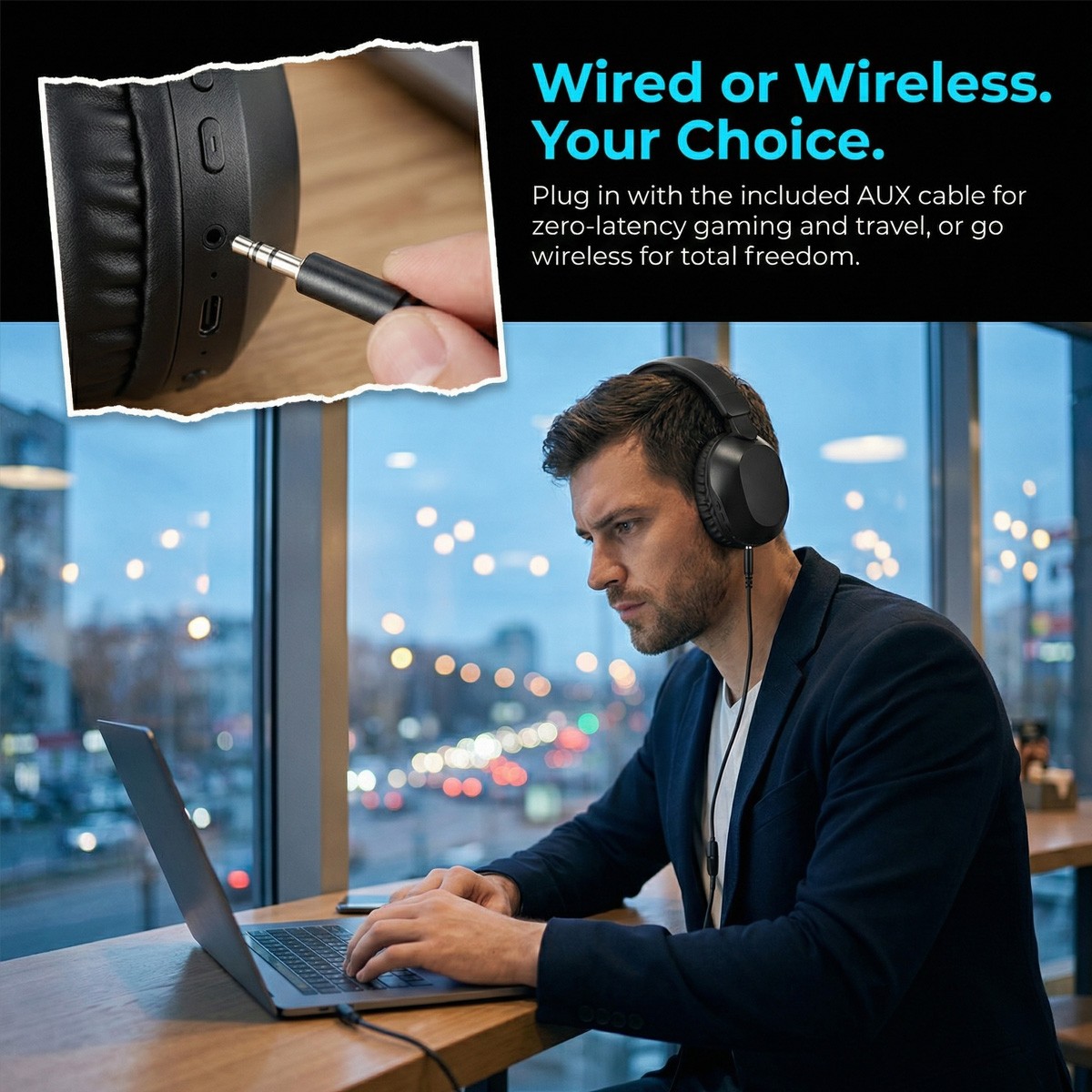 Over-Ear Bluetooth Headphones Wireless Stereo Hi-Fi Sound Rechargeable Headset